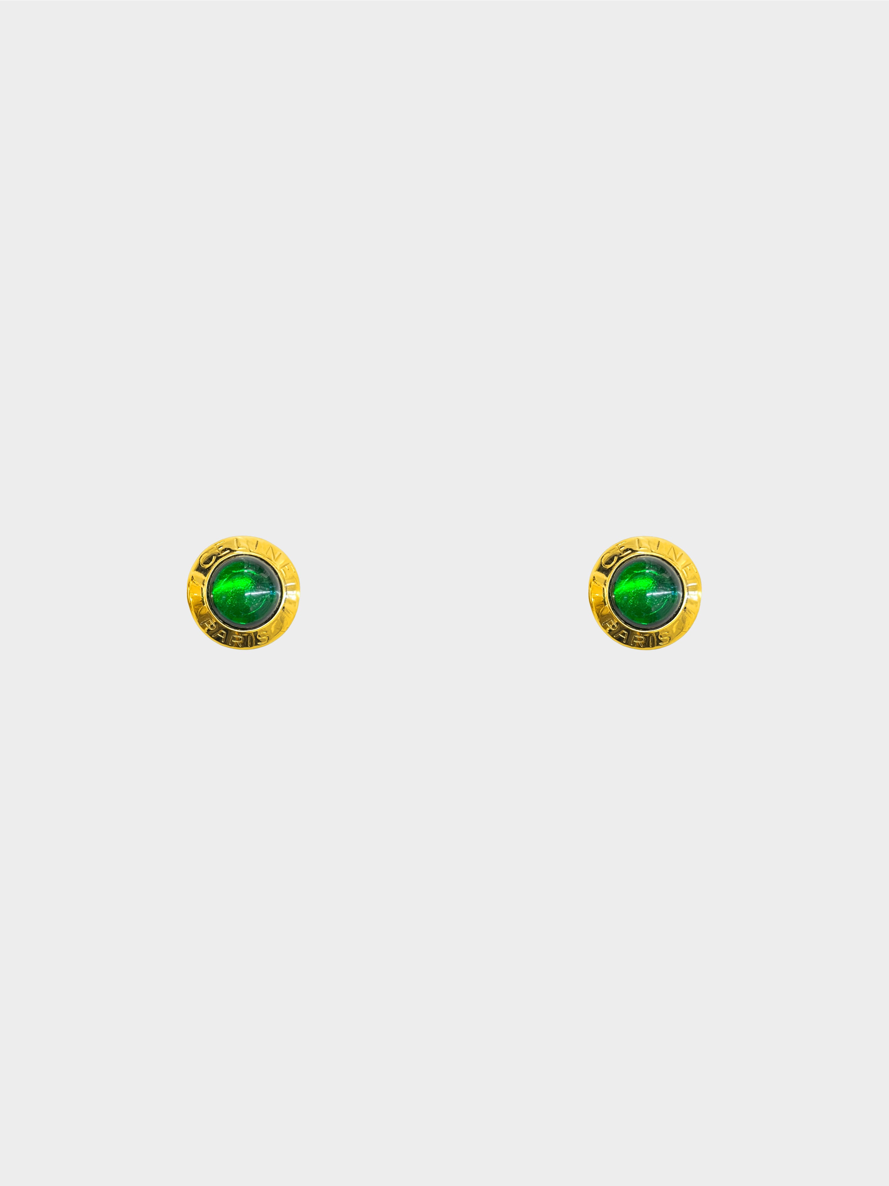 Celine 2000s Gold and Emerald Green Gripoix Clip-On Earrings