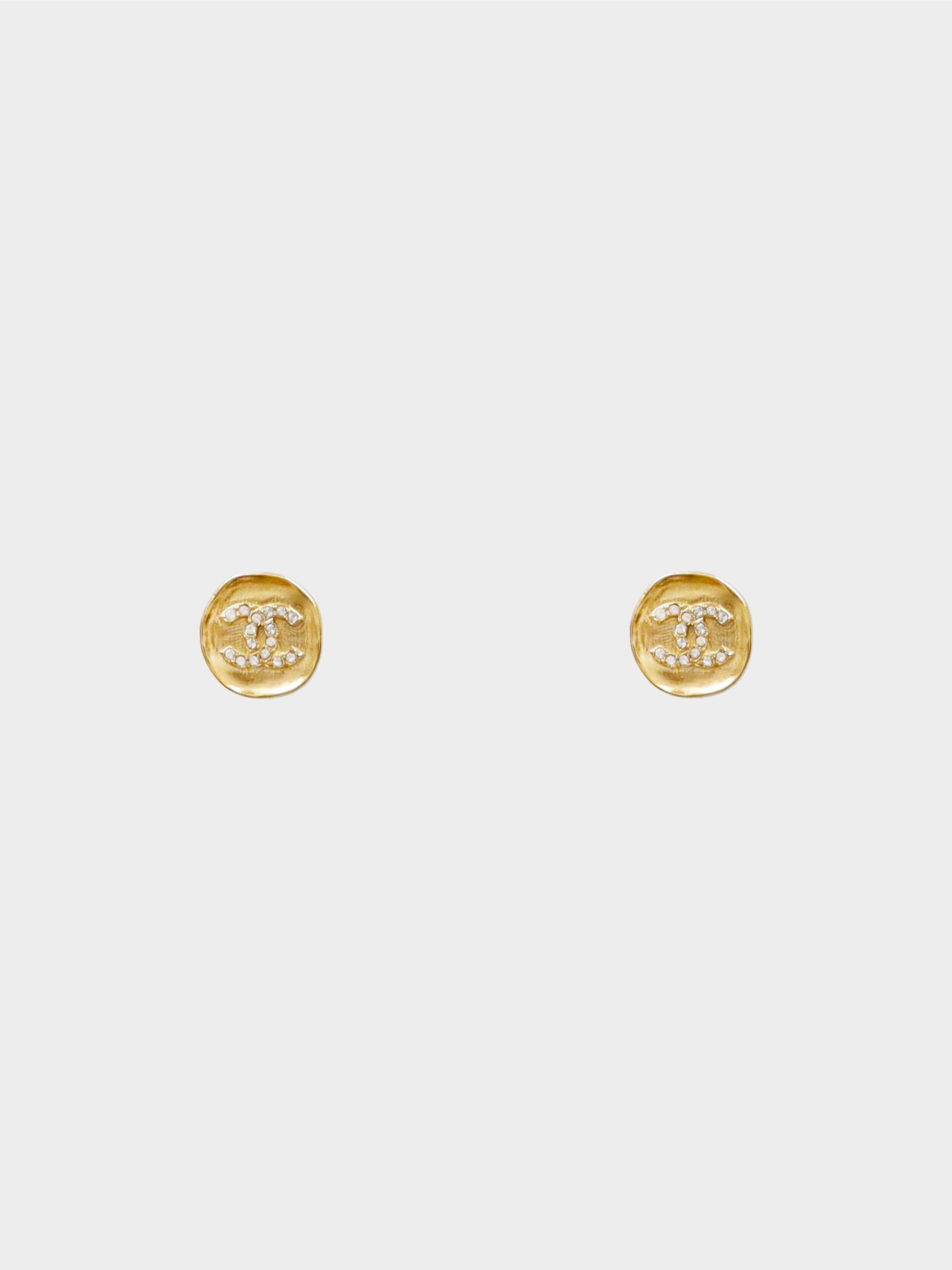 Chanel 2020s Gold CC Rhinestone Embellished Round Earrings