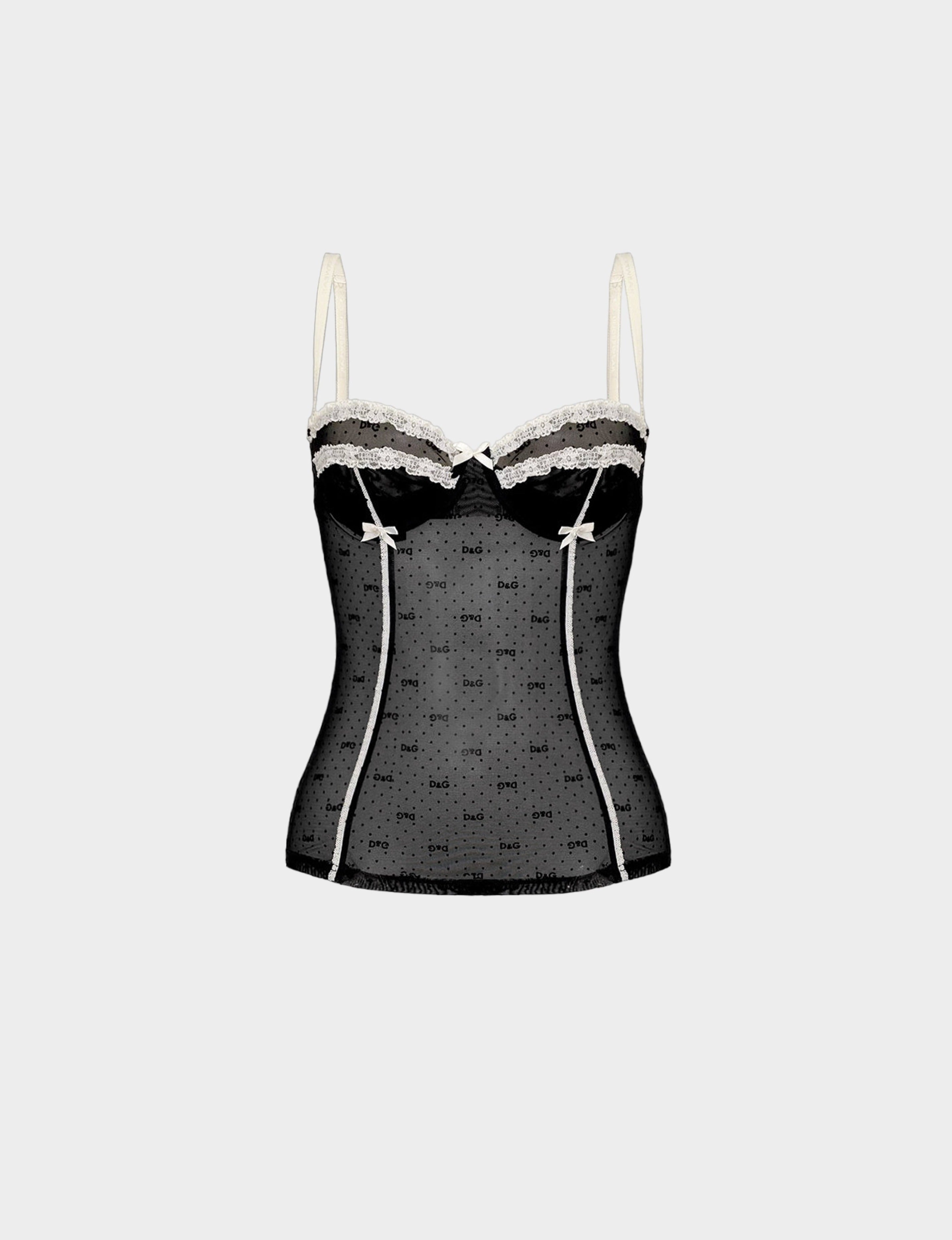 Dolce & Gabbana D&G 2000s Black and Cream Sheer Lace Bustier Tank Top