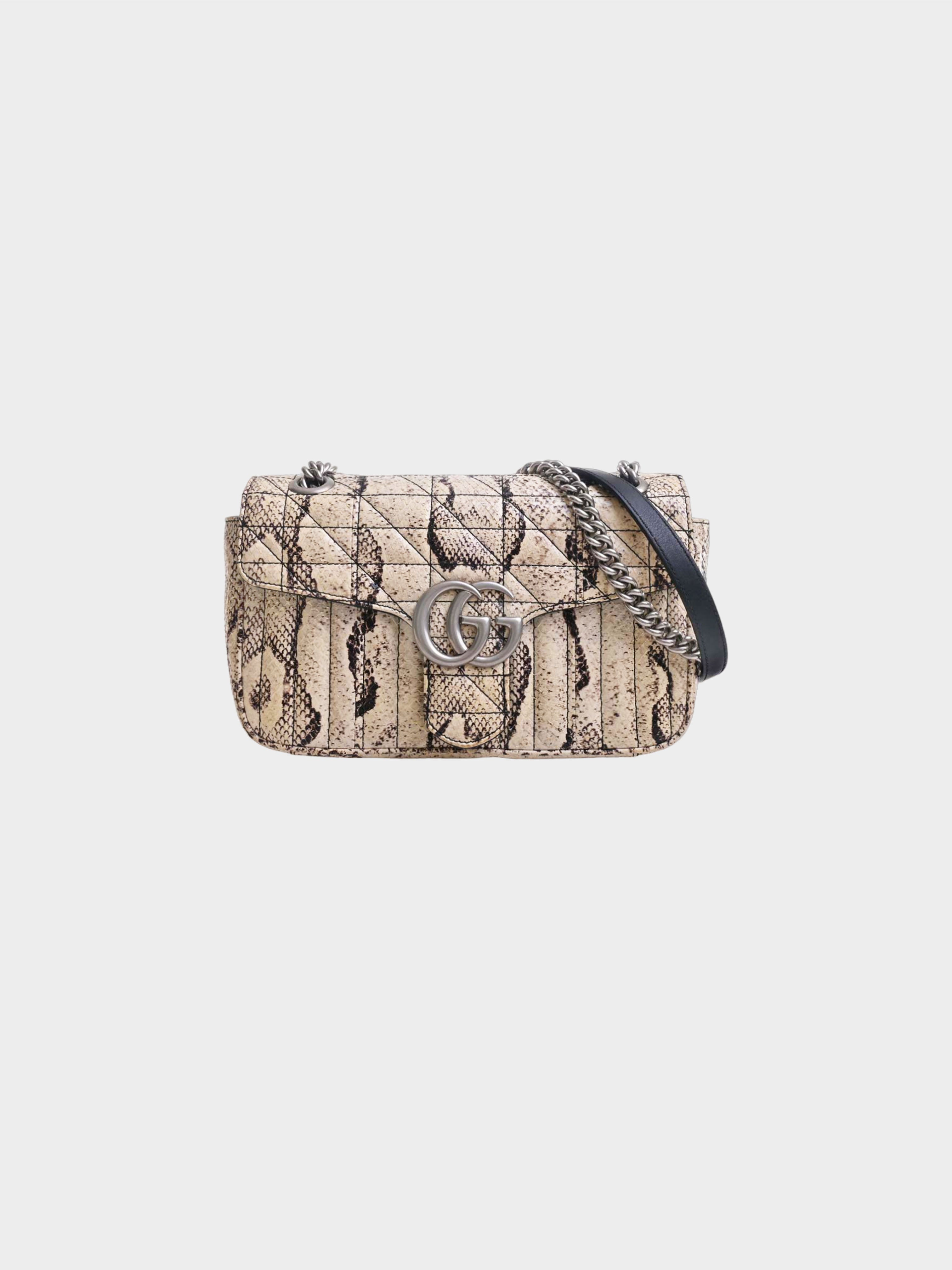 Gucci 2020s Beige GG Marmont Python Chain Shoulder Bag