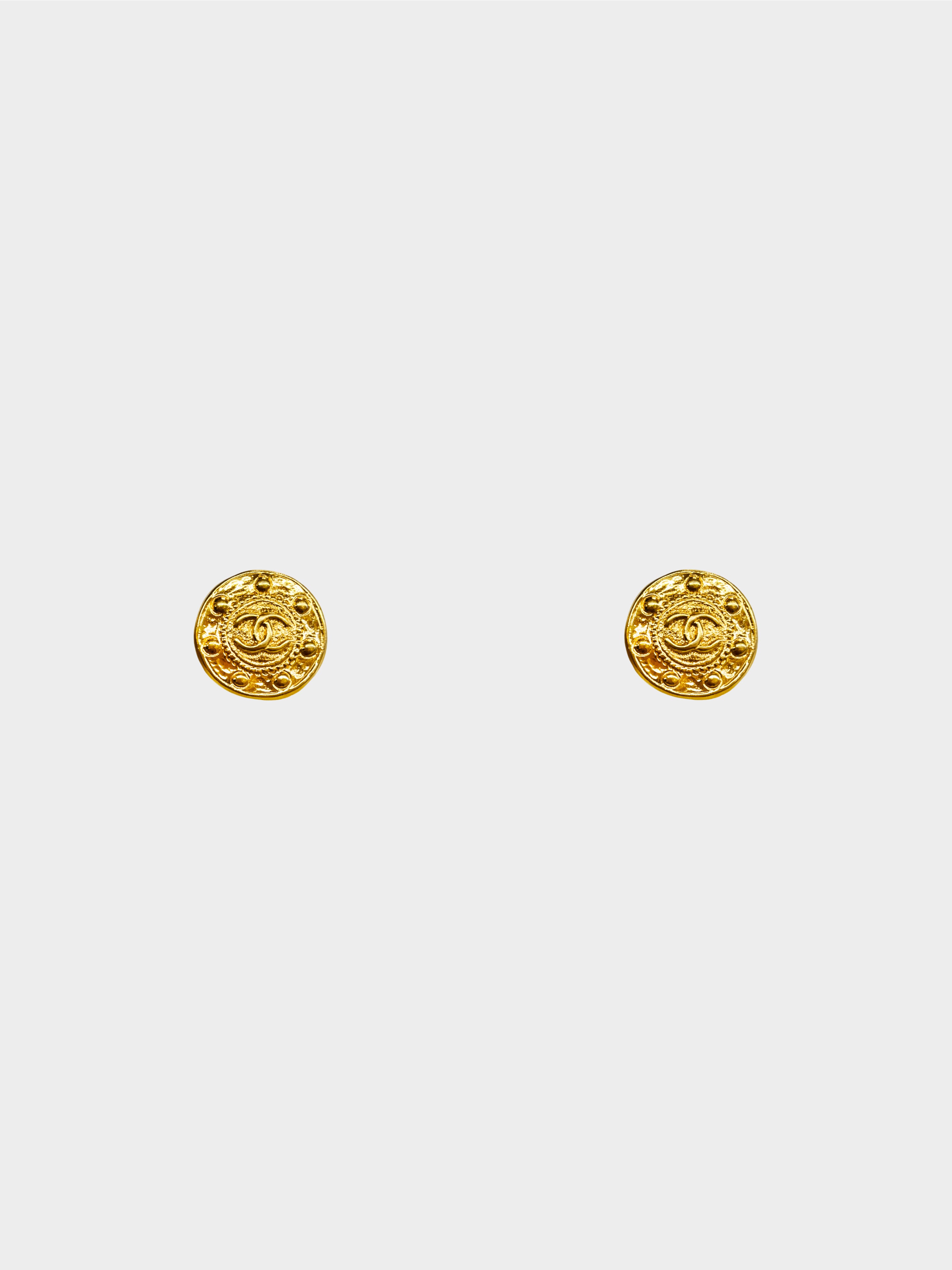 Chanel Spring 1995 Gold Medallion CC Earrings