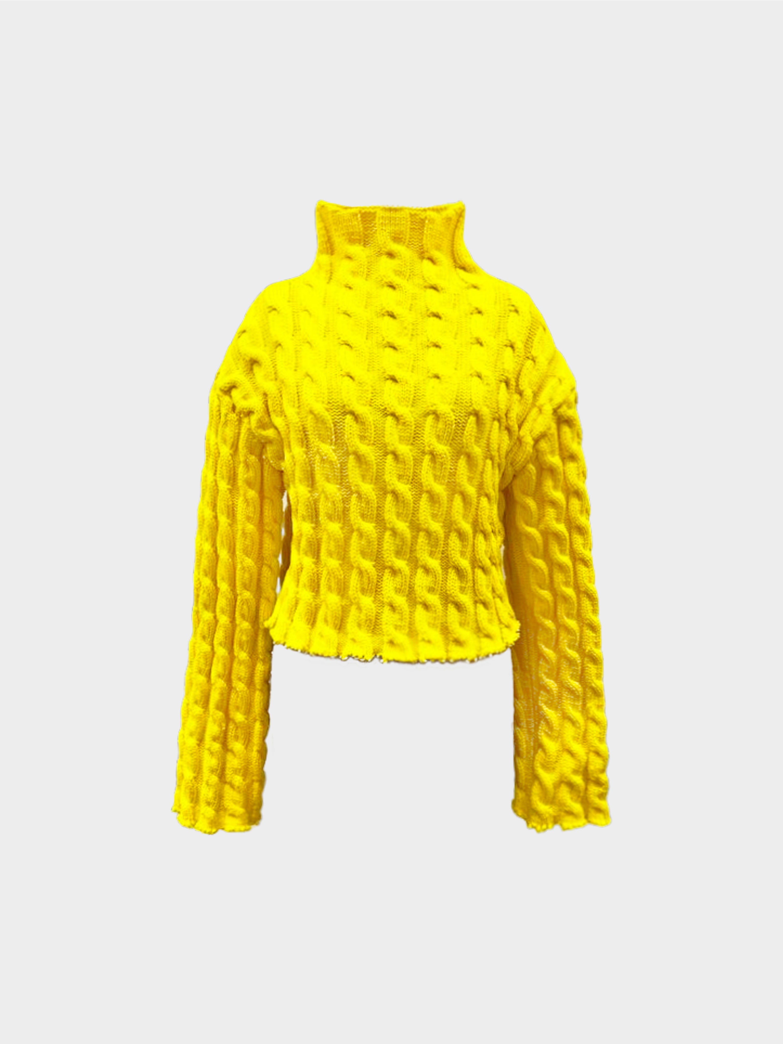 Balenciaga 2020 Yellow Cable Knit Cropped Sweater