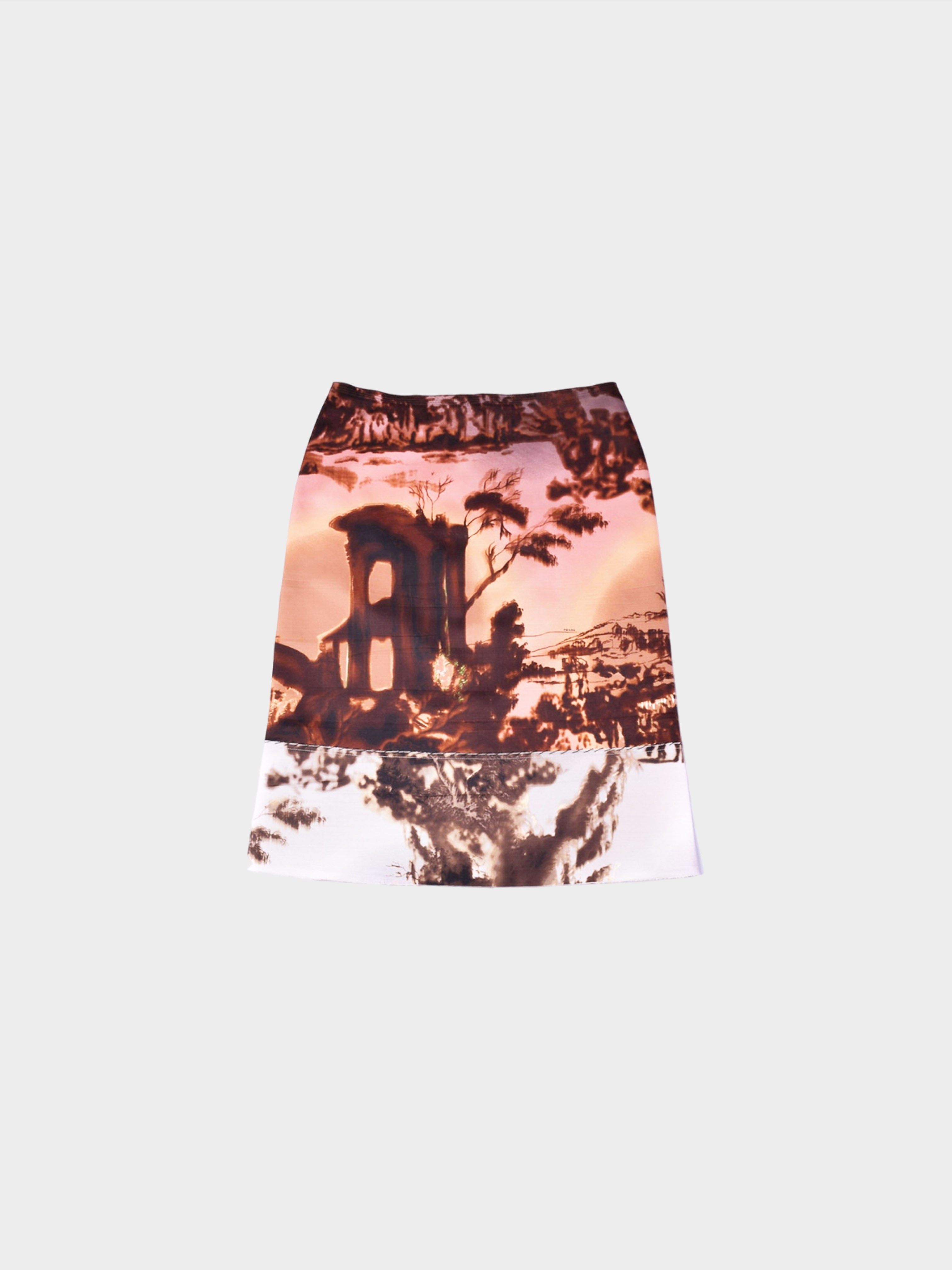 Prada FW 2004 Abstract Scenic Print Skirt