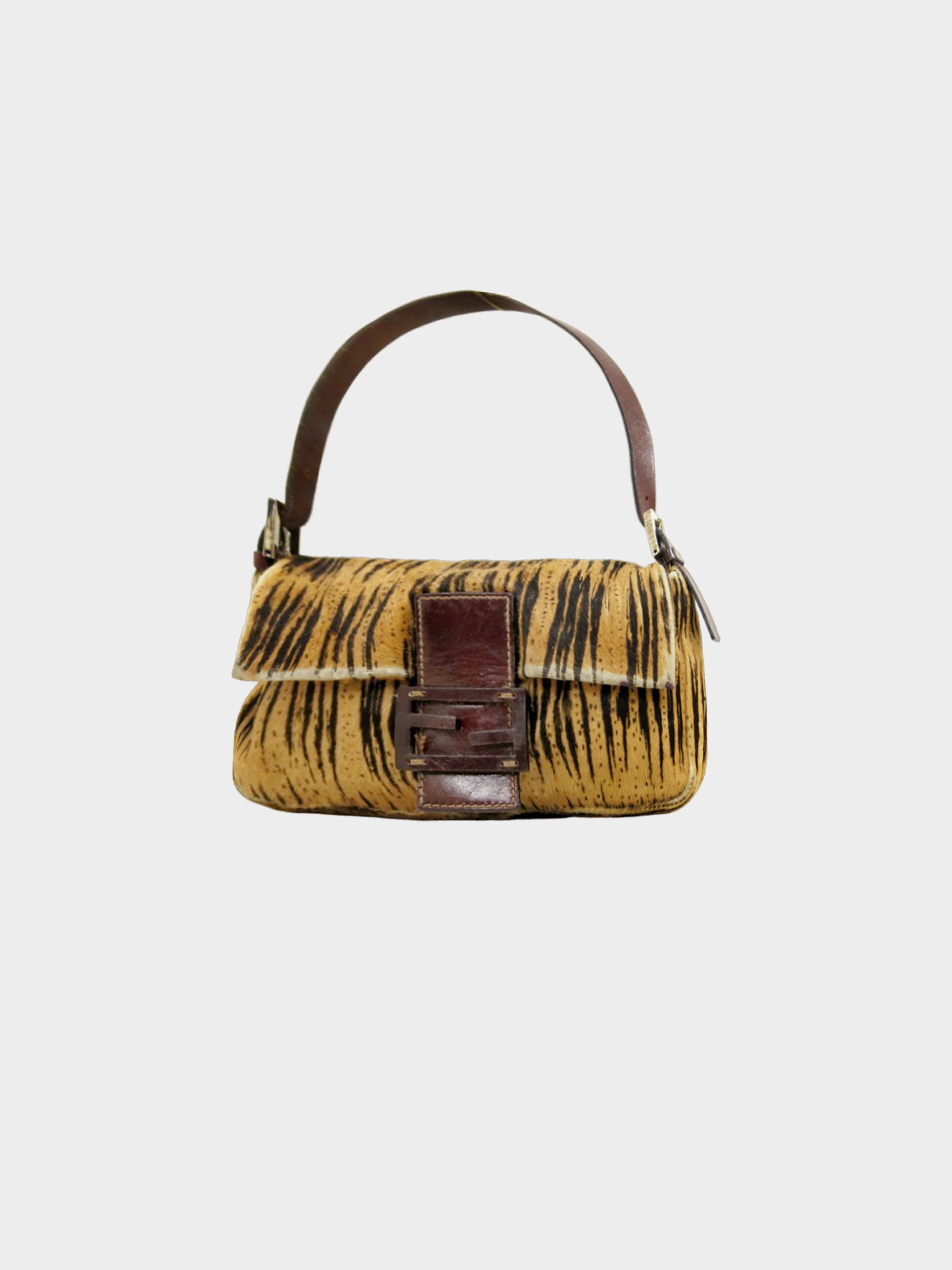 Fendi 2000s Stripe Printed Pony Hair Baguette