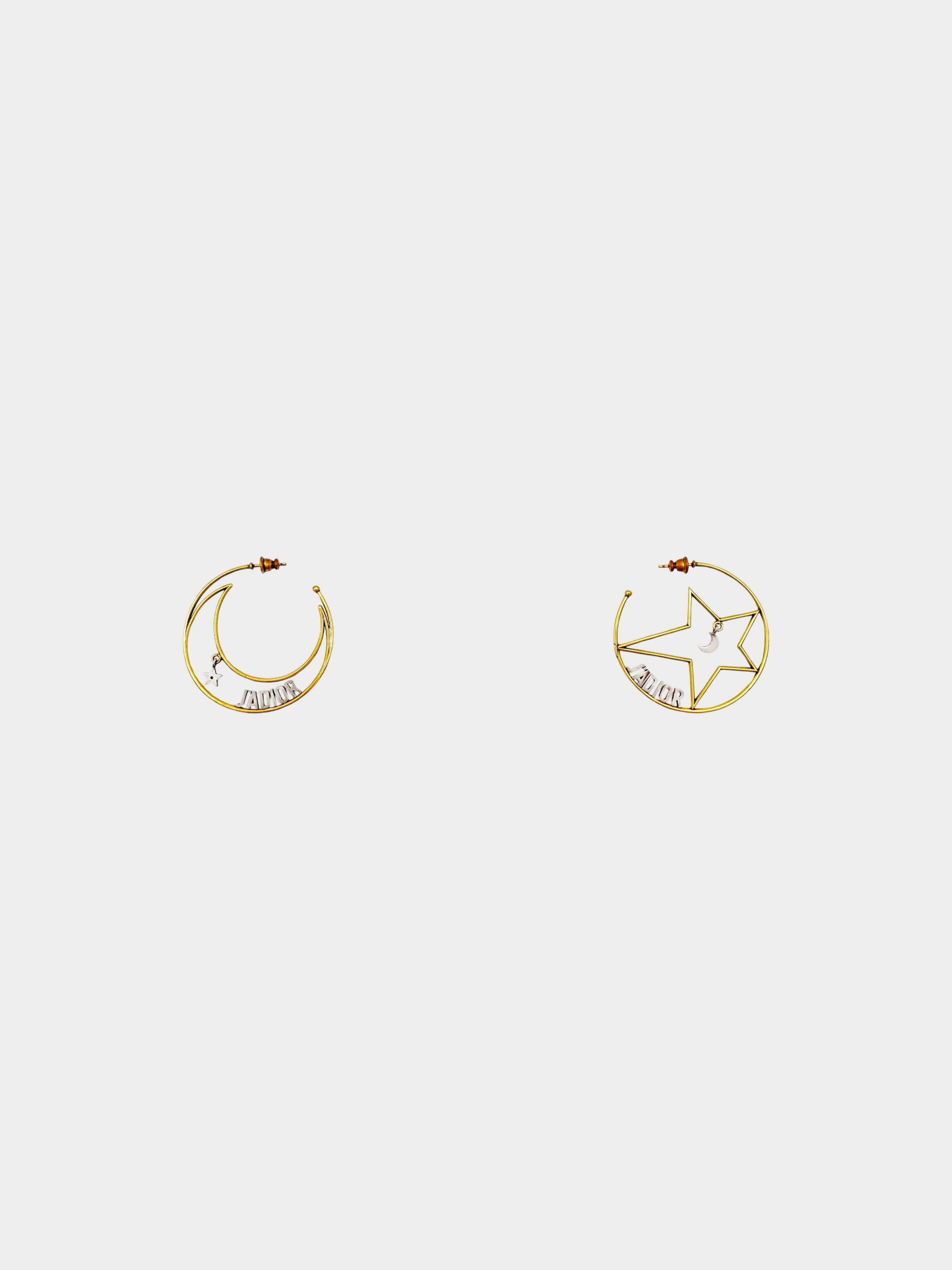 Christian Dior 2010s Moon and Star J'Adior Asymmetrical Hoop Earrings