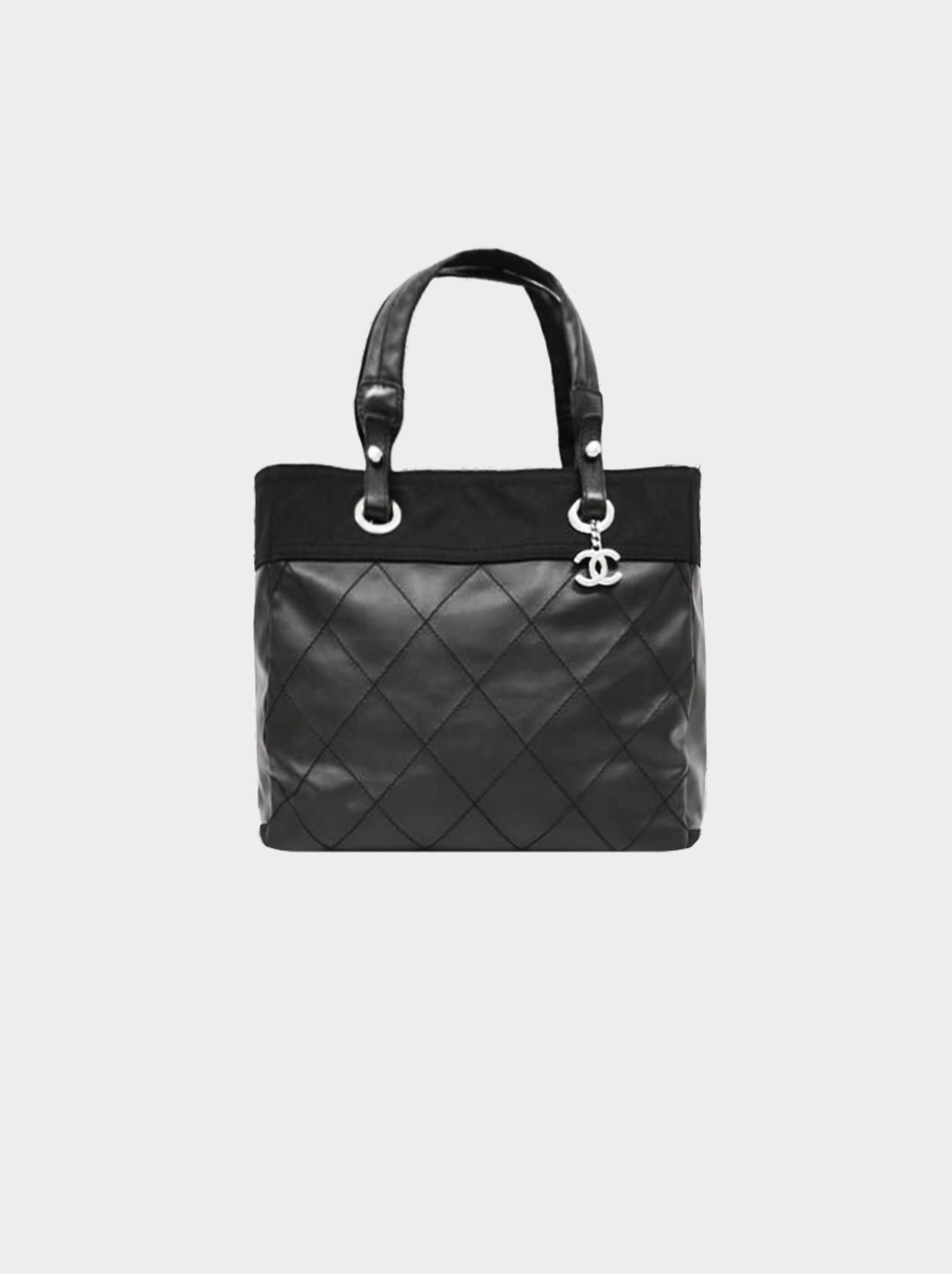 Chanel 2010s Black Quilted Coated and Canvas Paris Biarritz Tote · INTO