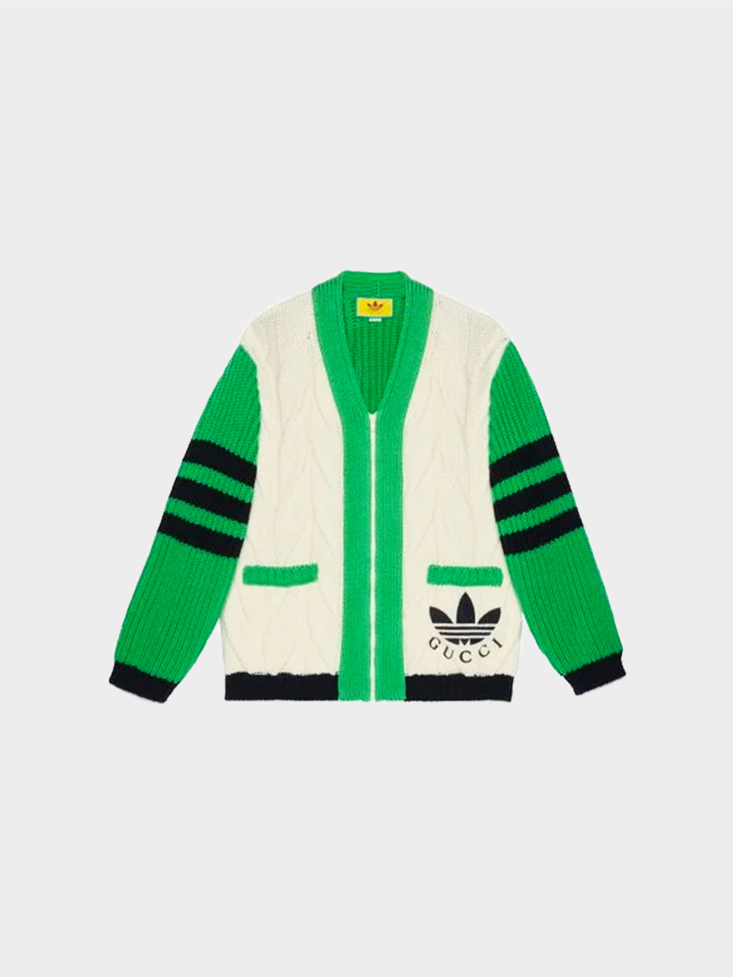 Gucci 2023 Green Adidas X Mixed Knit Wool Cardigan