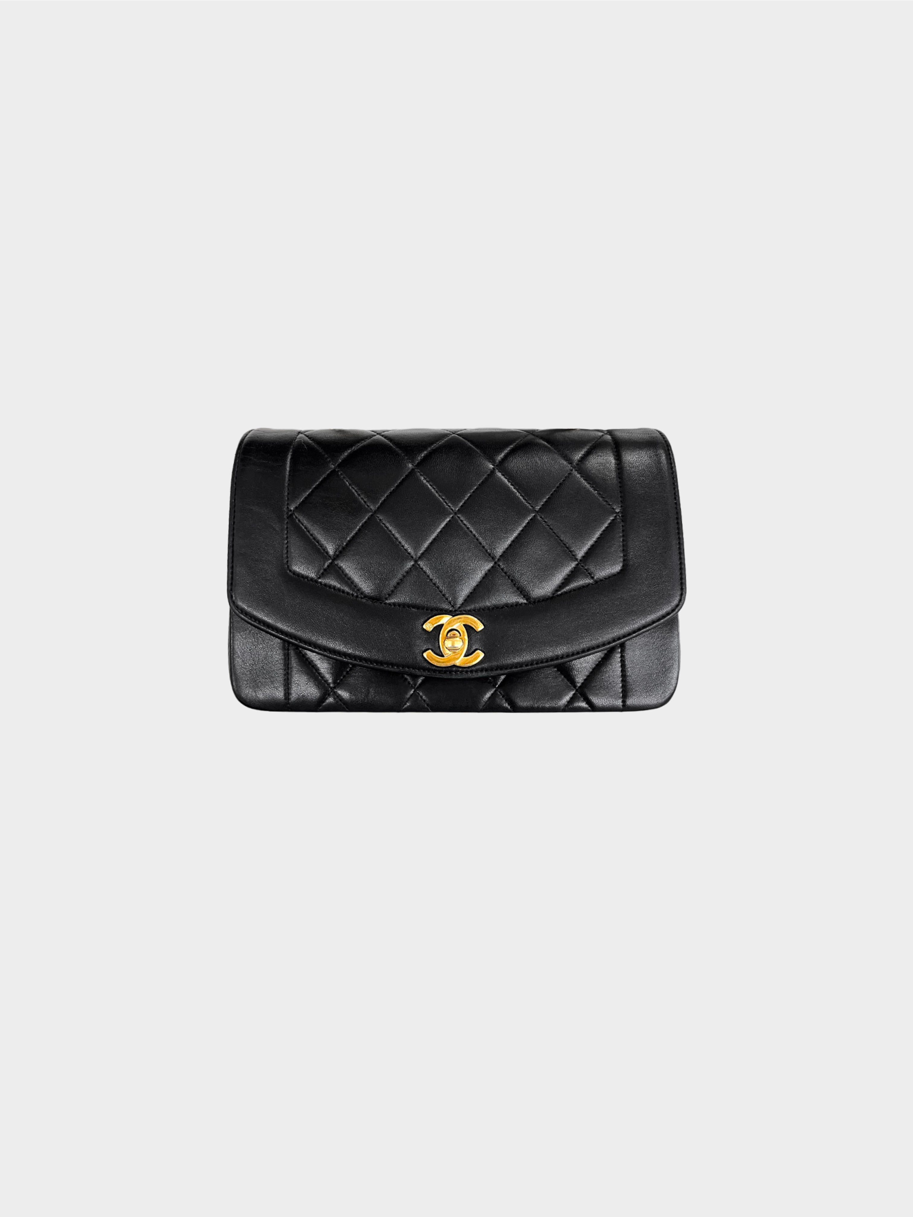 Chanel 1996 Black Lambskin Small Diana Flap Bag