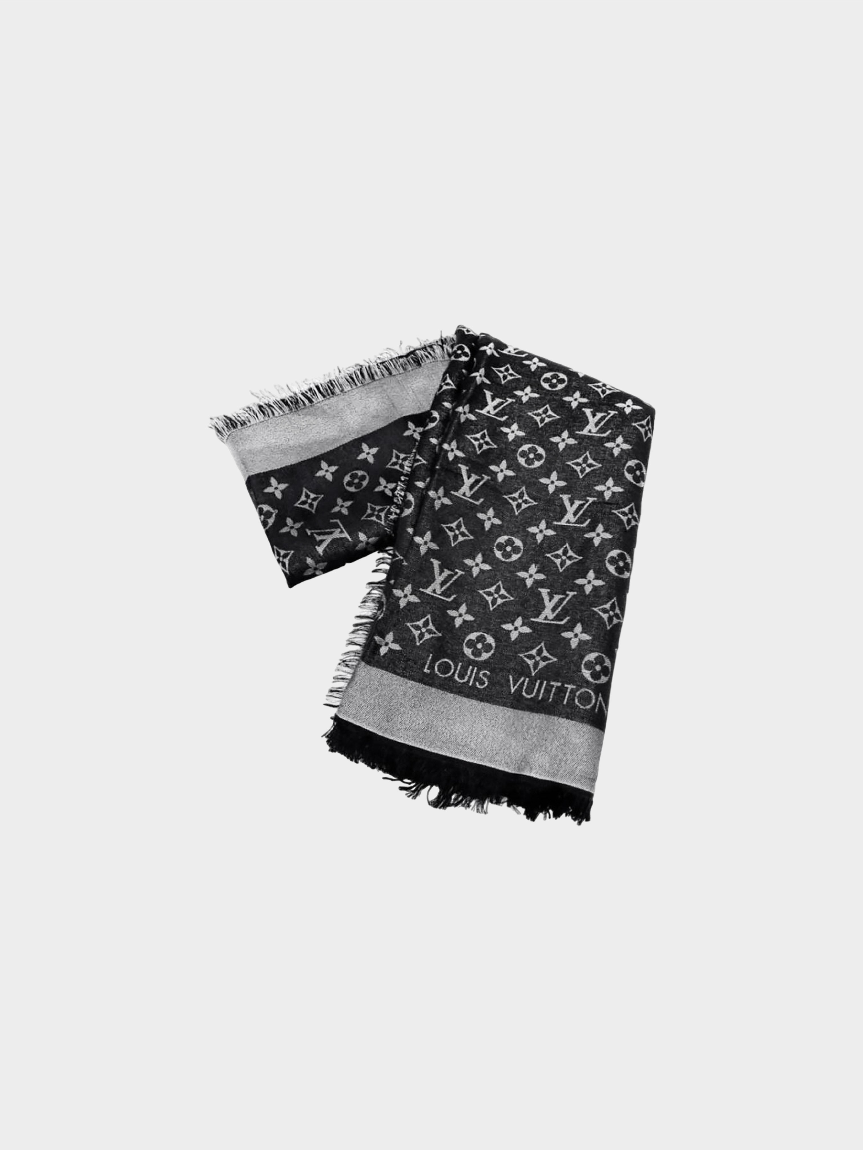 Louis Vuitton 2016 Black Monogram Shine Silk Shawl