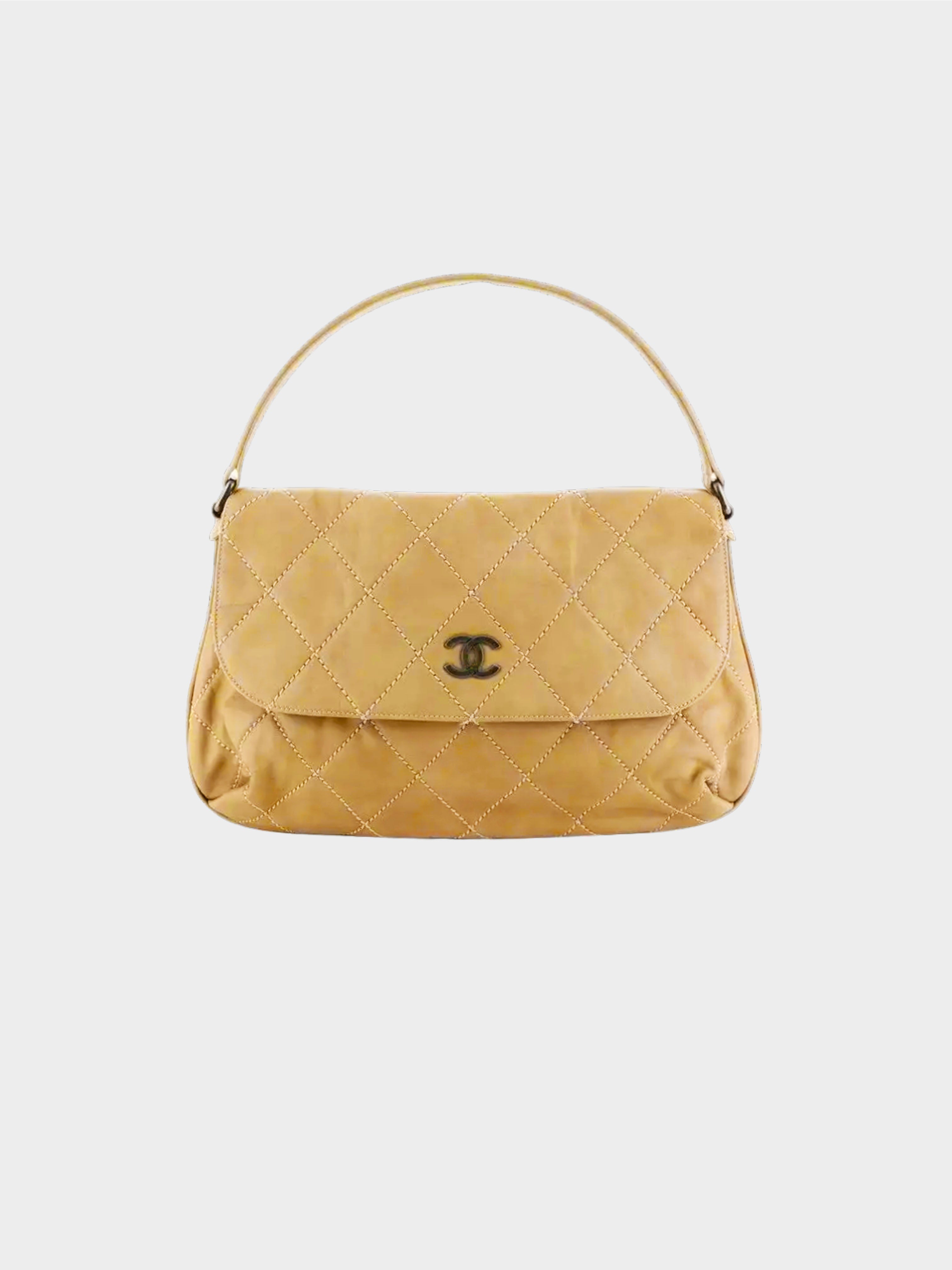 Chanel 2007 Beige Wild Stitch Large Shoulder Flap Bag