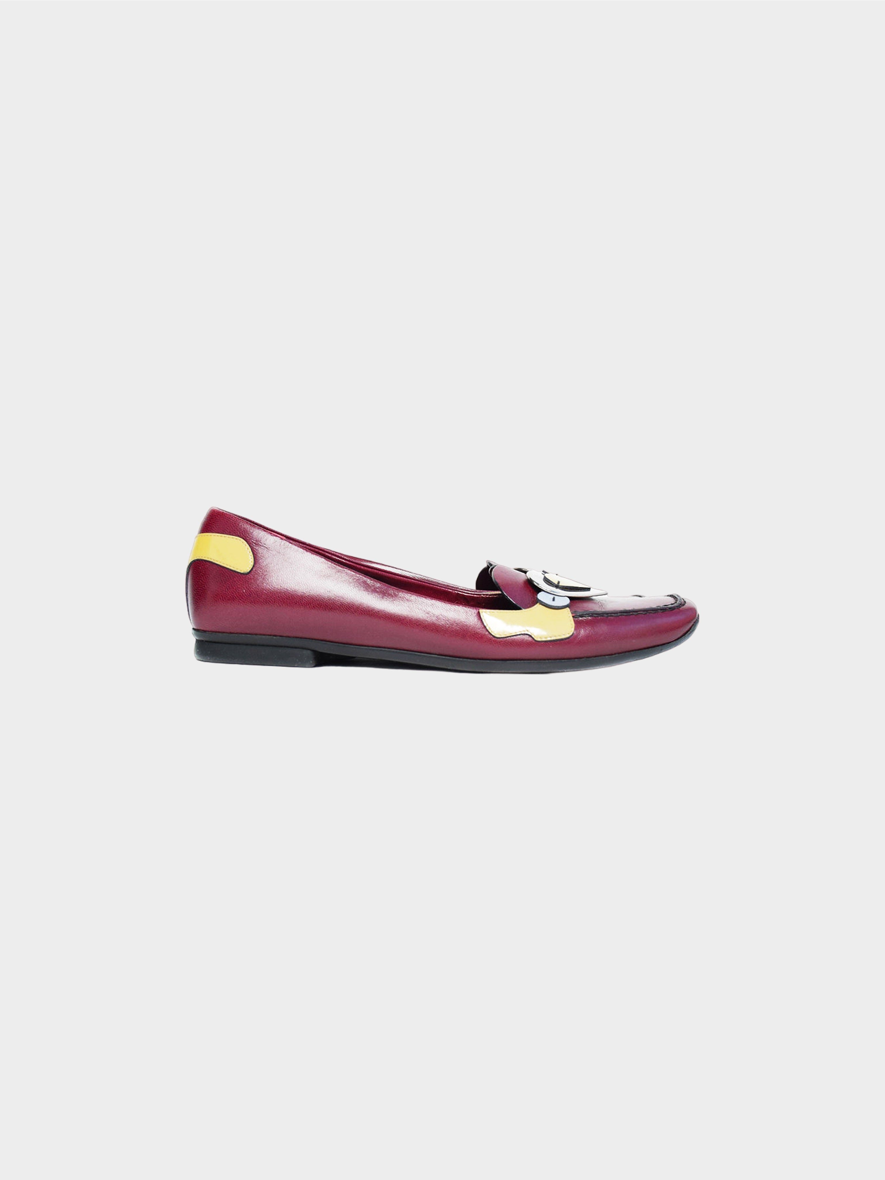 Prada Late 1990s Burgundy Leather Heart Loafers