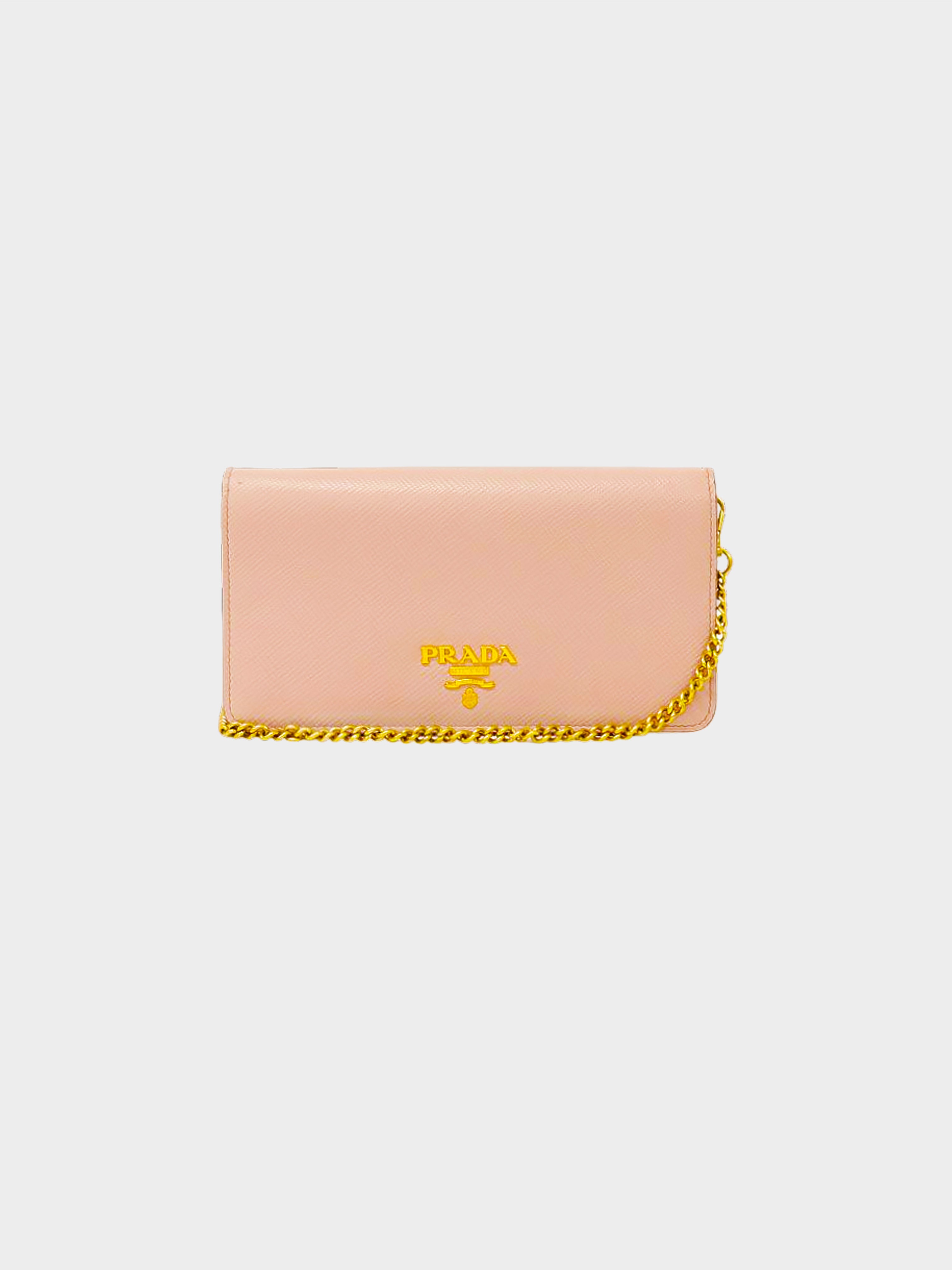 Prada 2010s Baby Pink Saffiano Leather Wallet on Chain