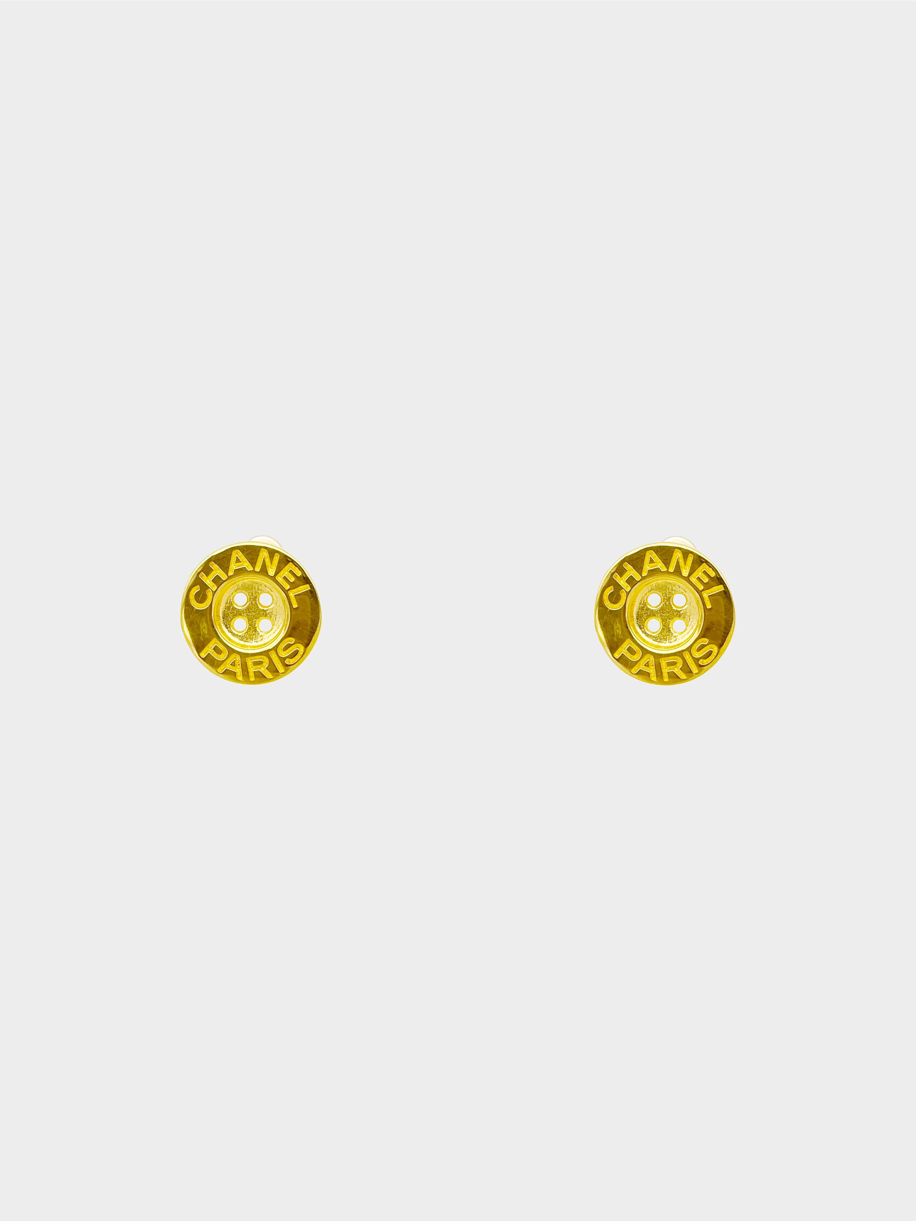 Chanel Fall 2020 Gold Chanel Paris Button Stud Earrings