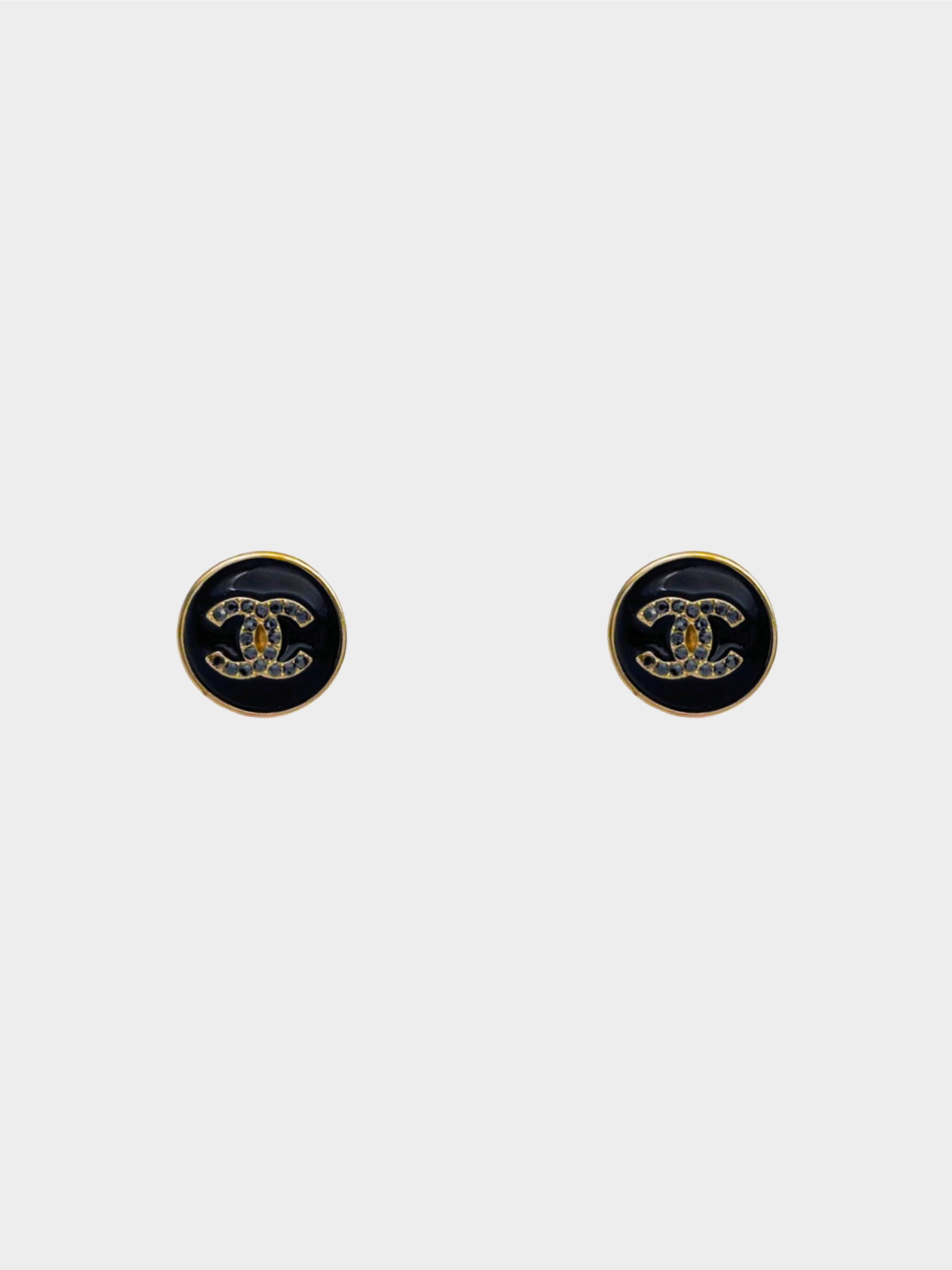 Chanel Fall 2018 Black CC Round Stud Earrings