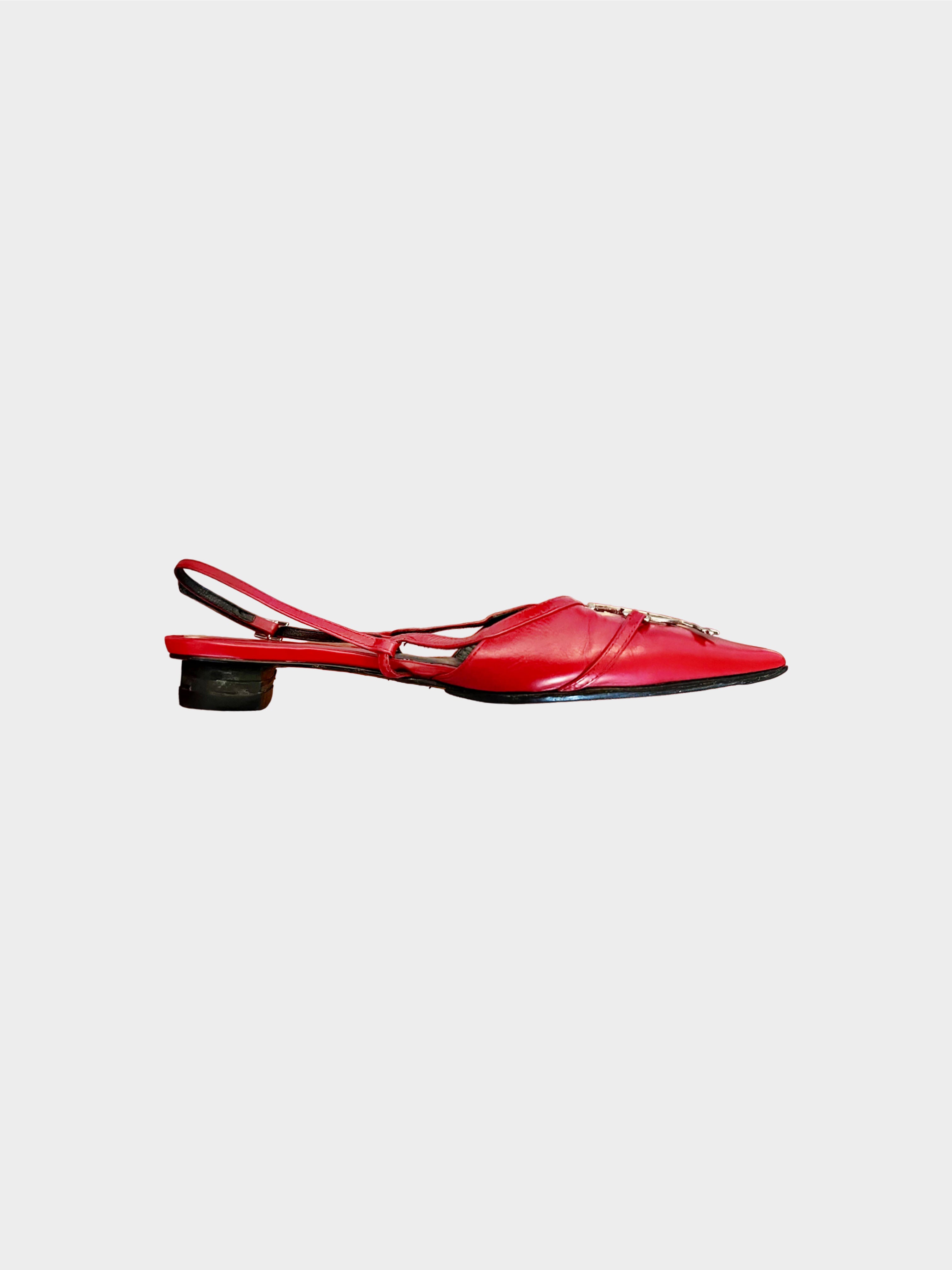 Christian Dior 2000s Red Leather I Love Dior Slingbacks
