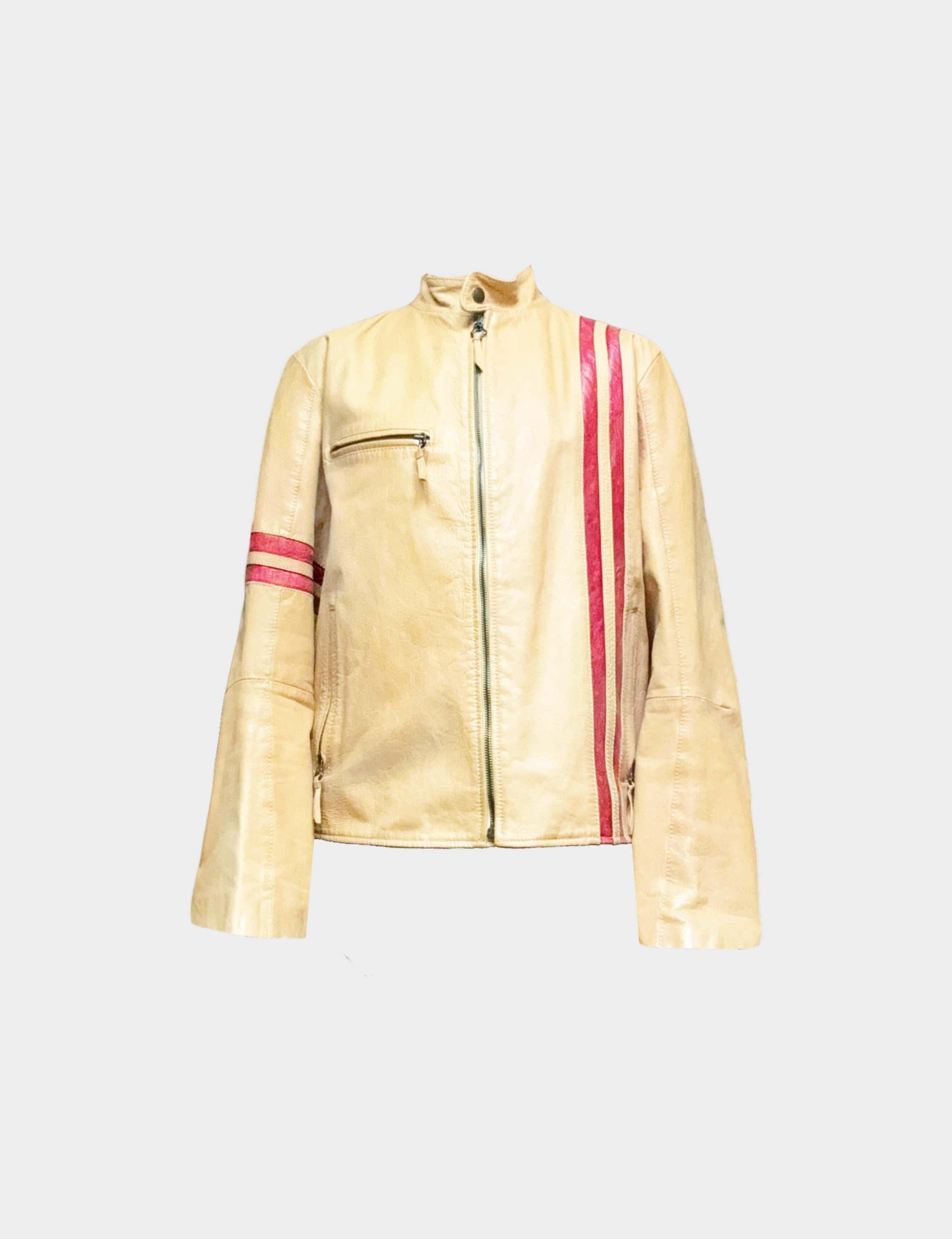 Dolce & Gabbana 2000s Beige and Red Striped Biker Jacket