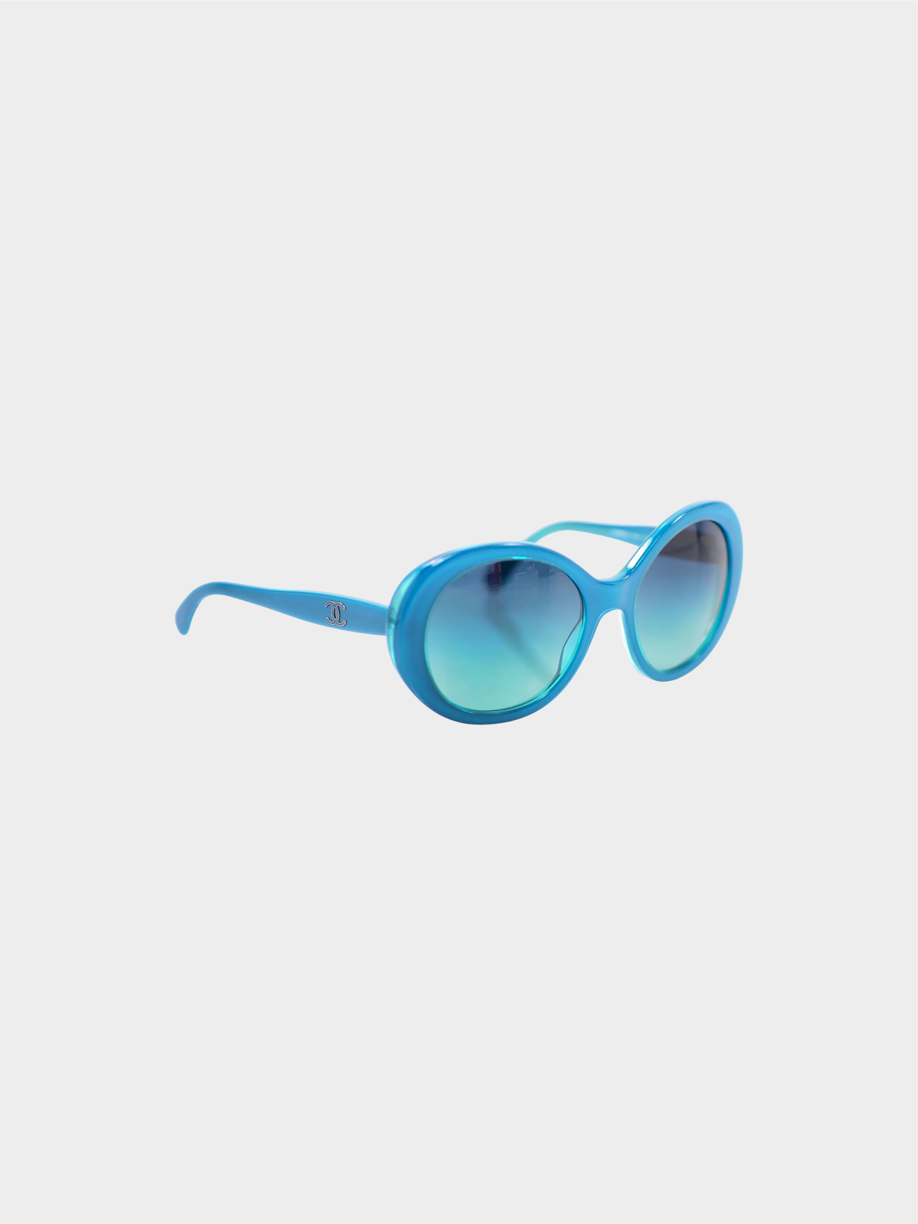 Chanel 2000s Turquoise CC Round Sunglasses