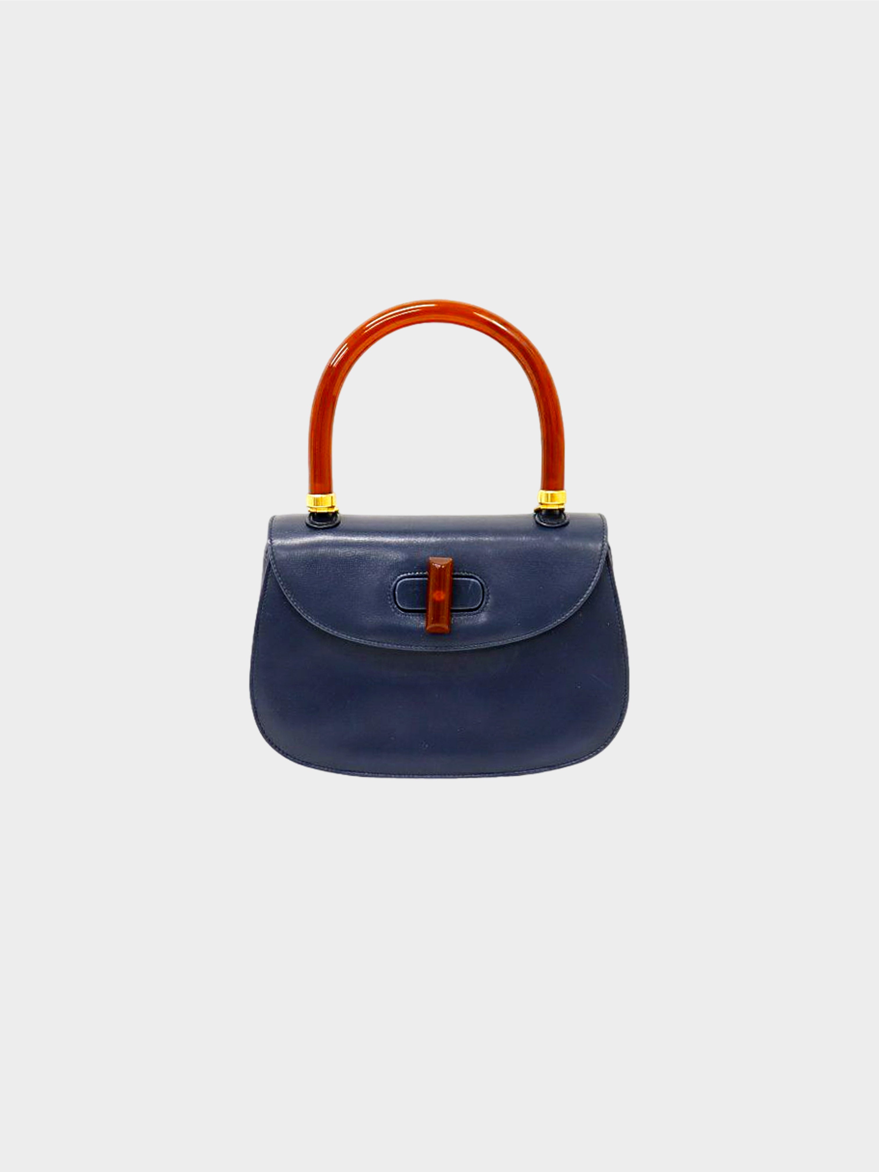 Gucci 1990s Navy Leather Turn Lock Bag