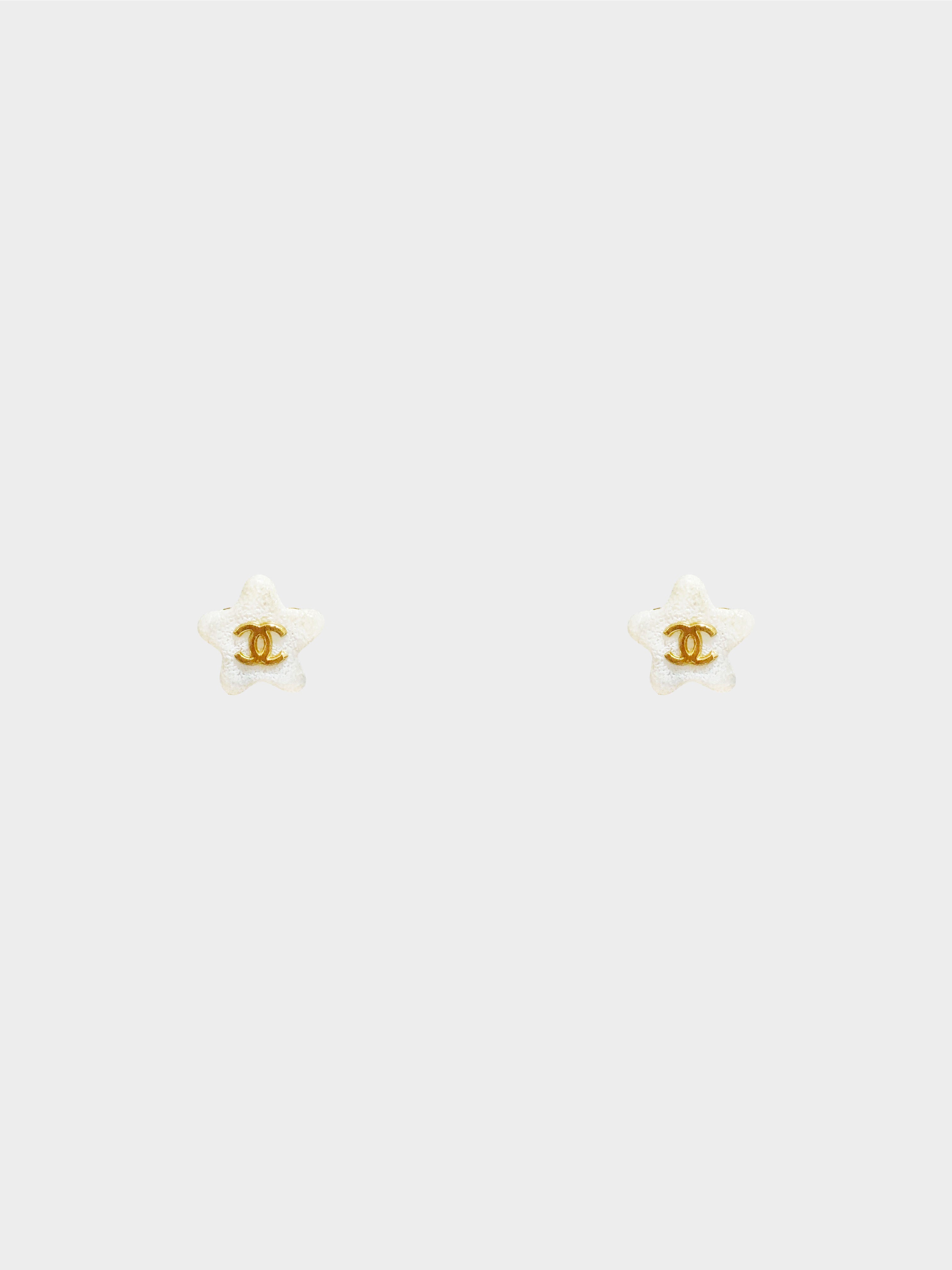 Chanel 2000s White and Gold Star Earrings