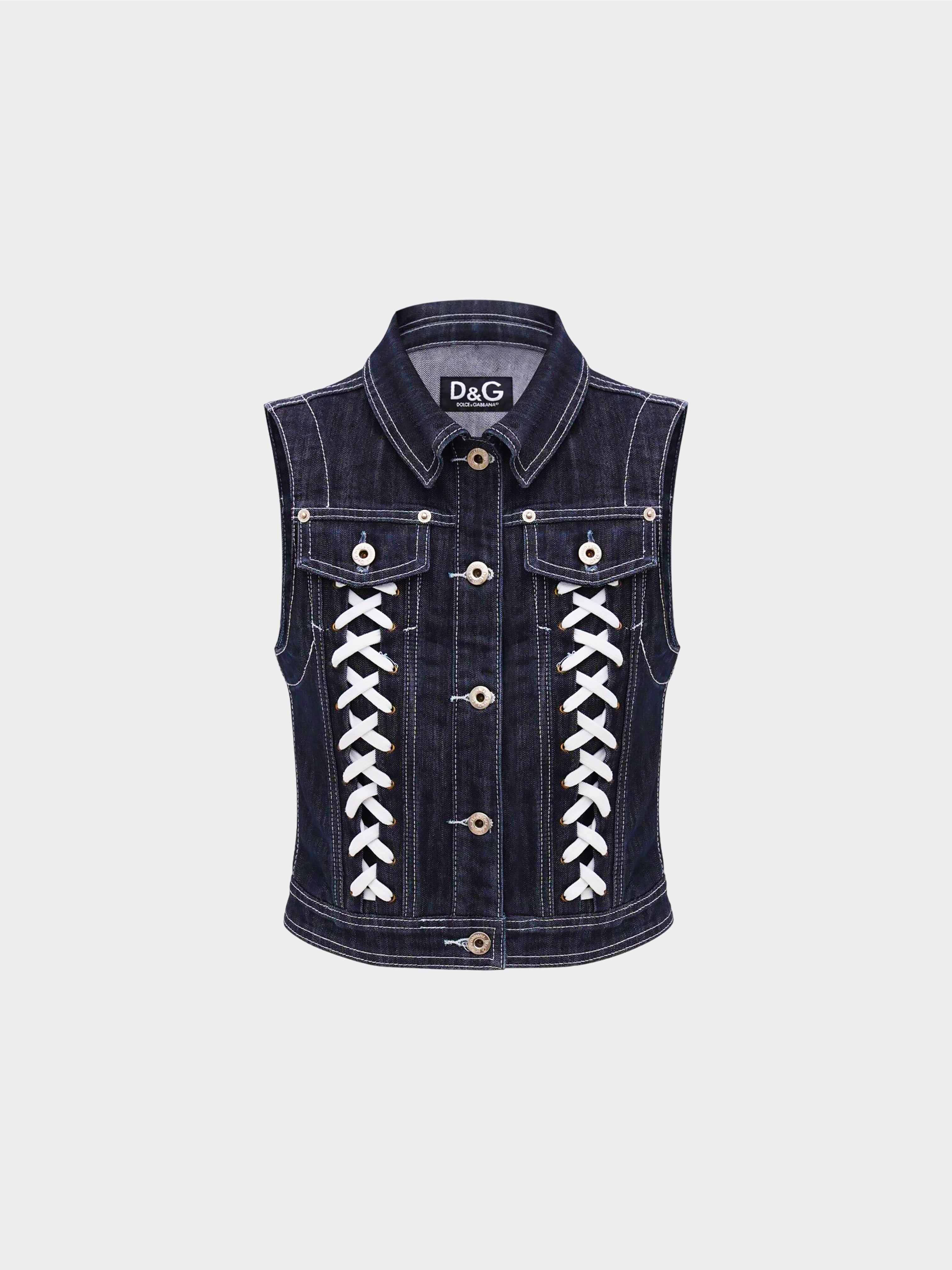 Dolce & Gabbana 2000s Lace Up Vest Denim Jacket