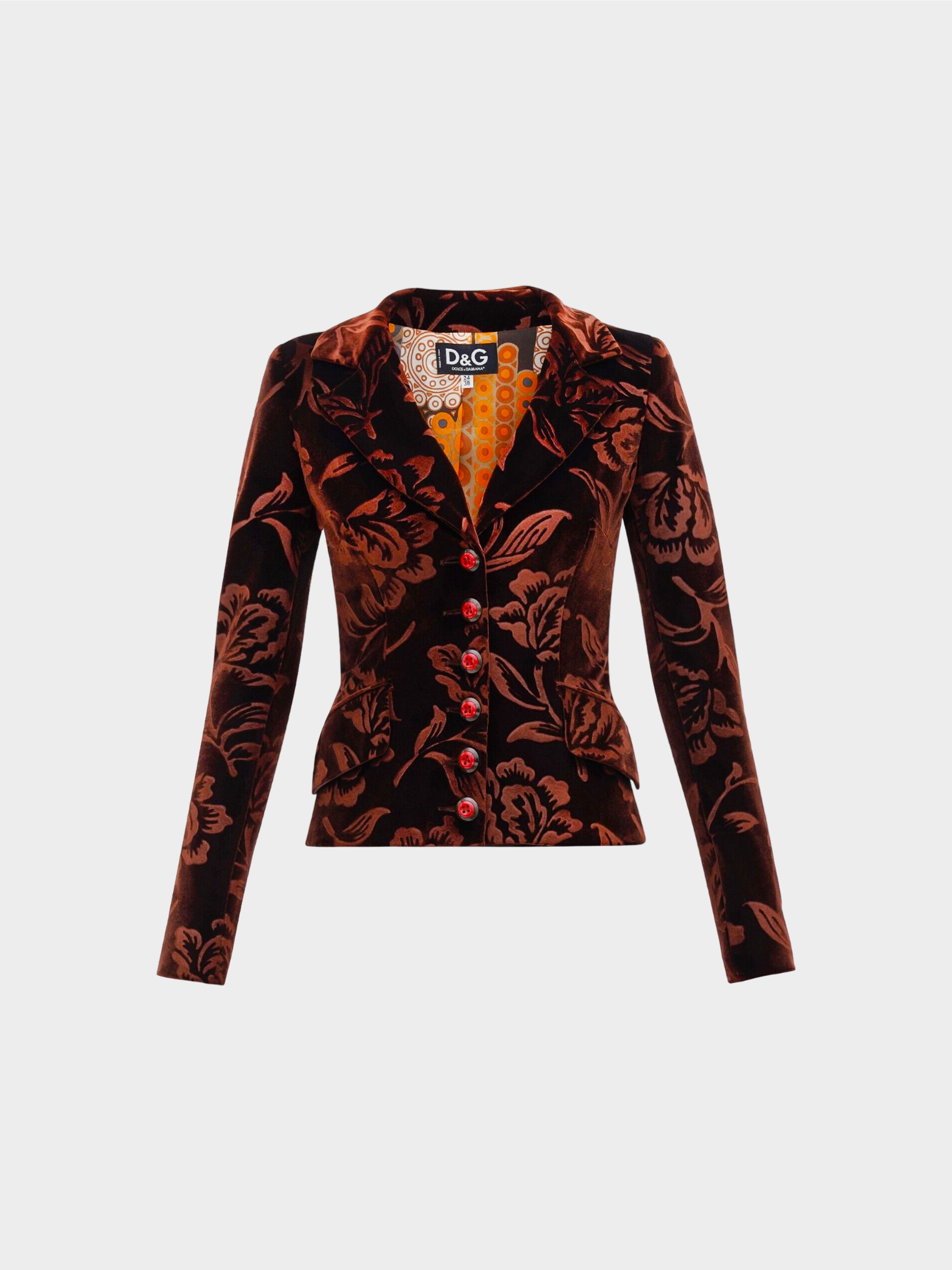 Dolce & Gabbana 2000s Brown Velour Floral Printed Blazer