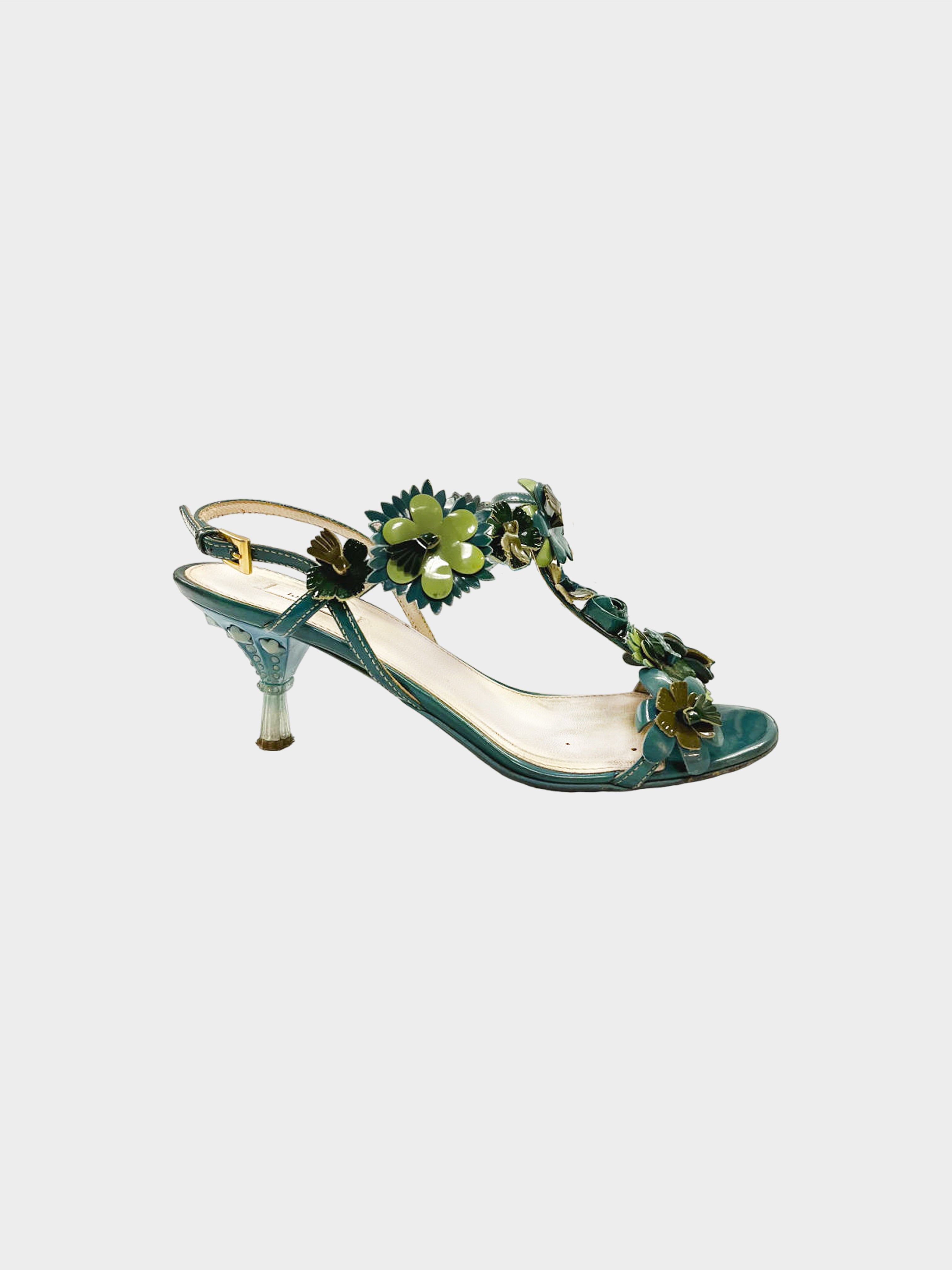 Prada 2000s Limited Edition Green Floral Heels