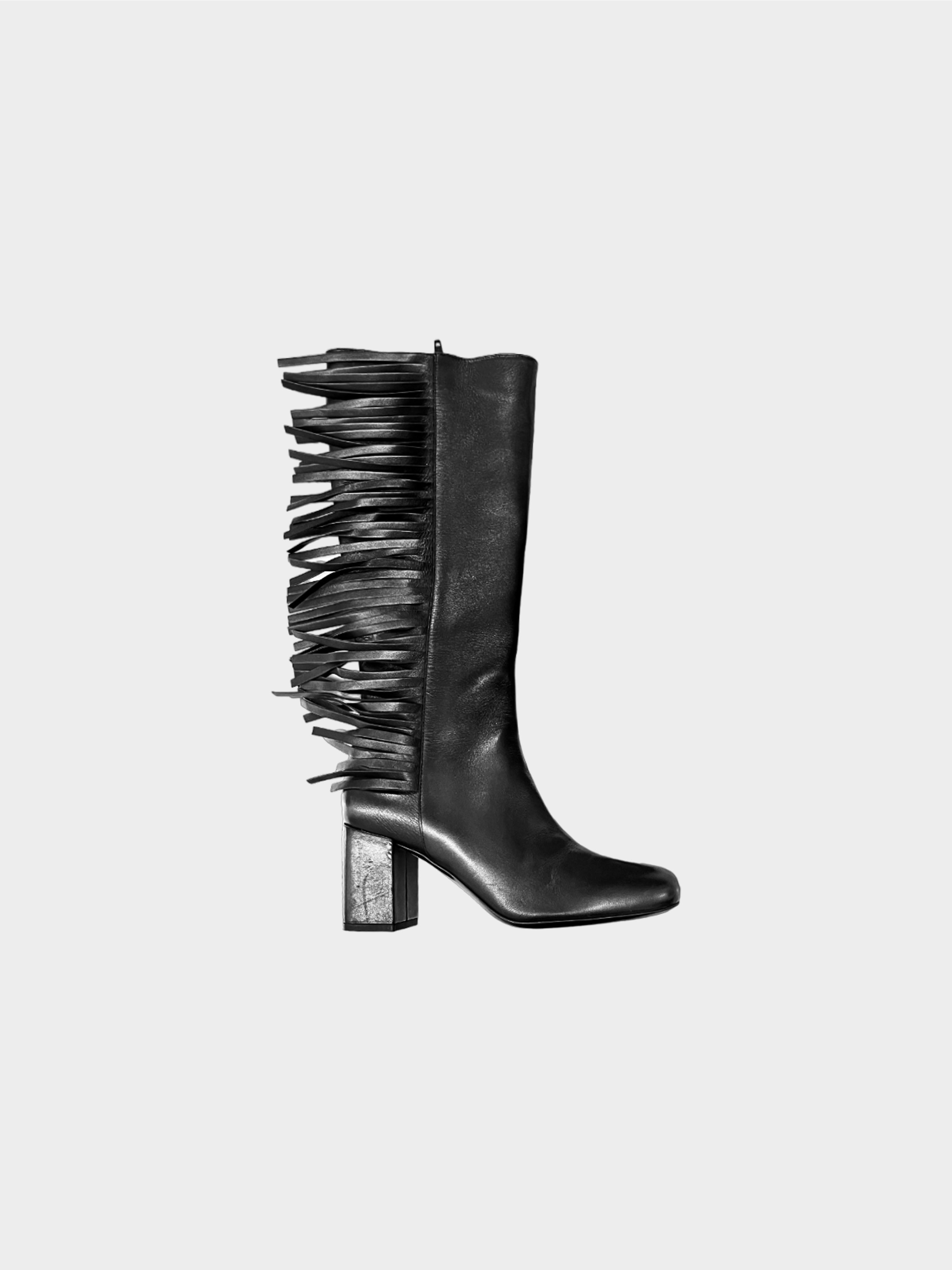 Saint Laurent 2010s Black Fringed Boots