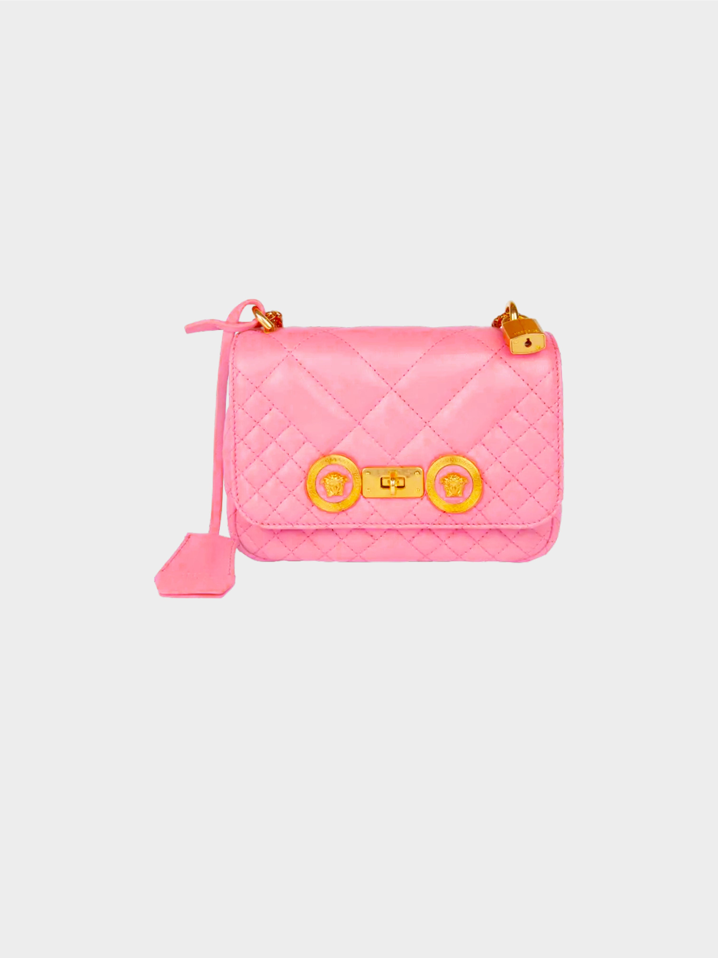 Versace 2010s Pink Quilted Leather Medusa Flap Bag