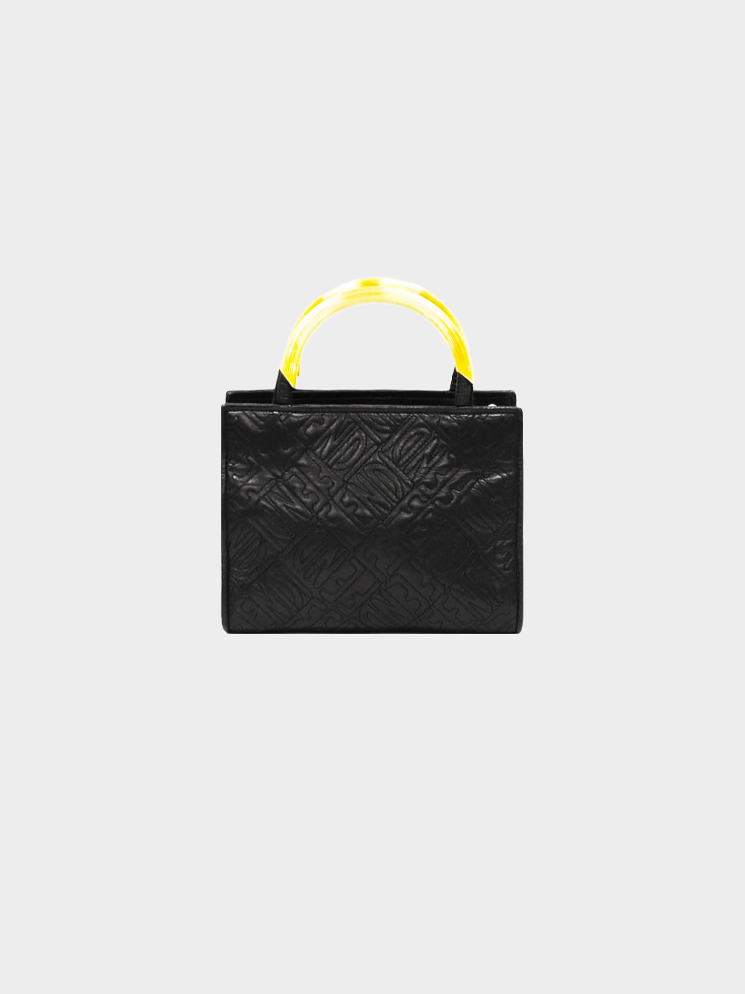 Fendi 1990s Black Logo Stitched Leather Handbag