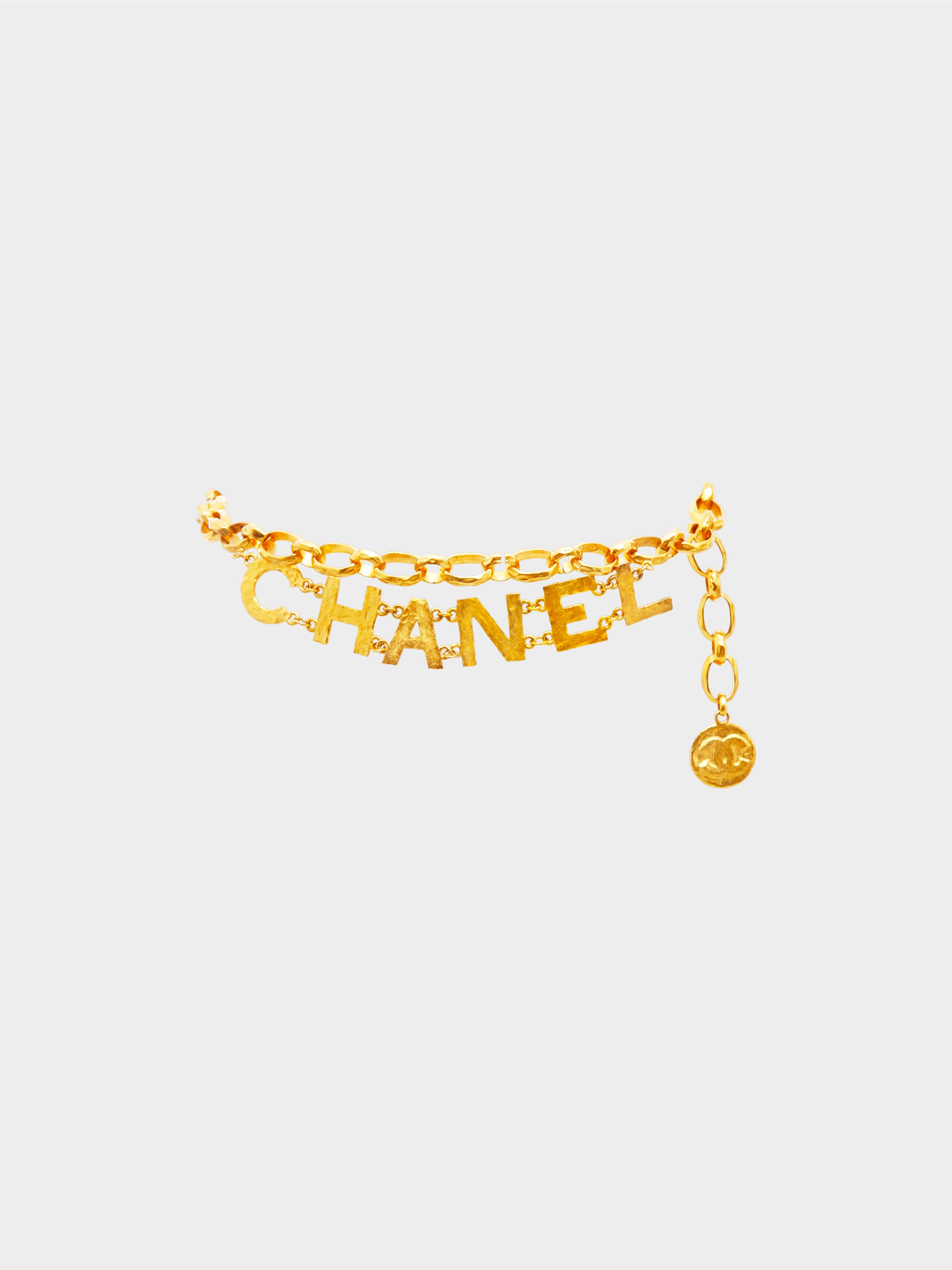 Chanel Fall 1993 Gold Spell Out Hammered Chain Link Belt
