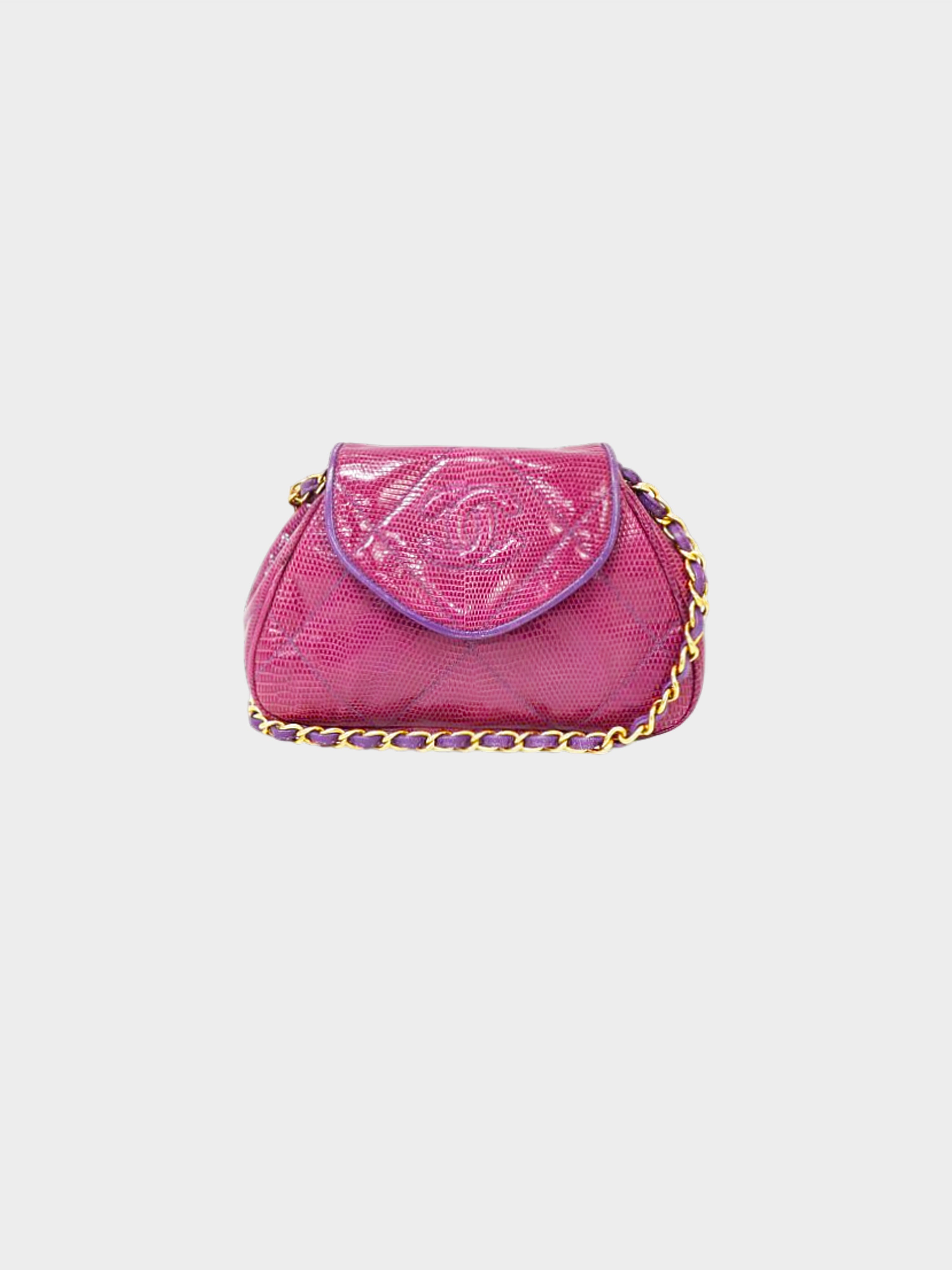 Chanel 1990-1991 Purple Lizard Chain Mini Shoulder Flap Bag