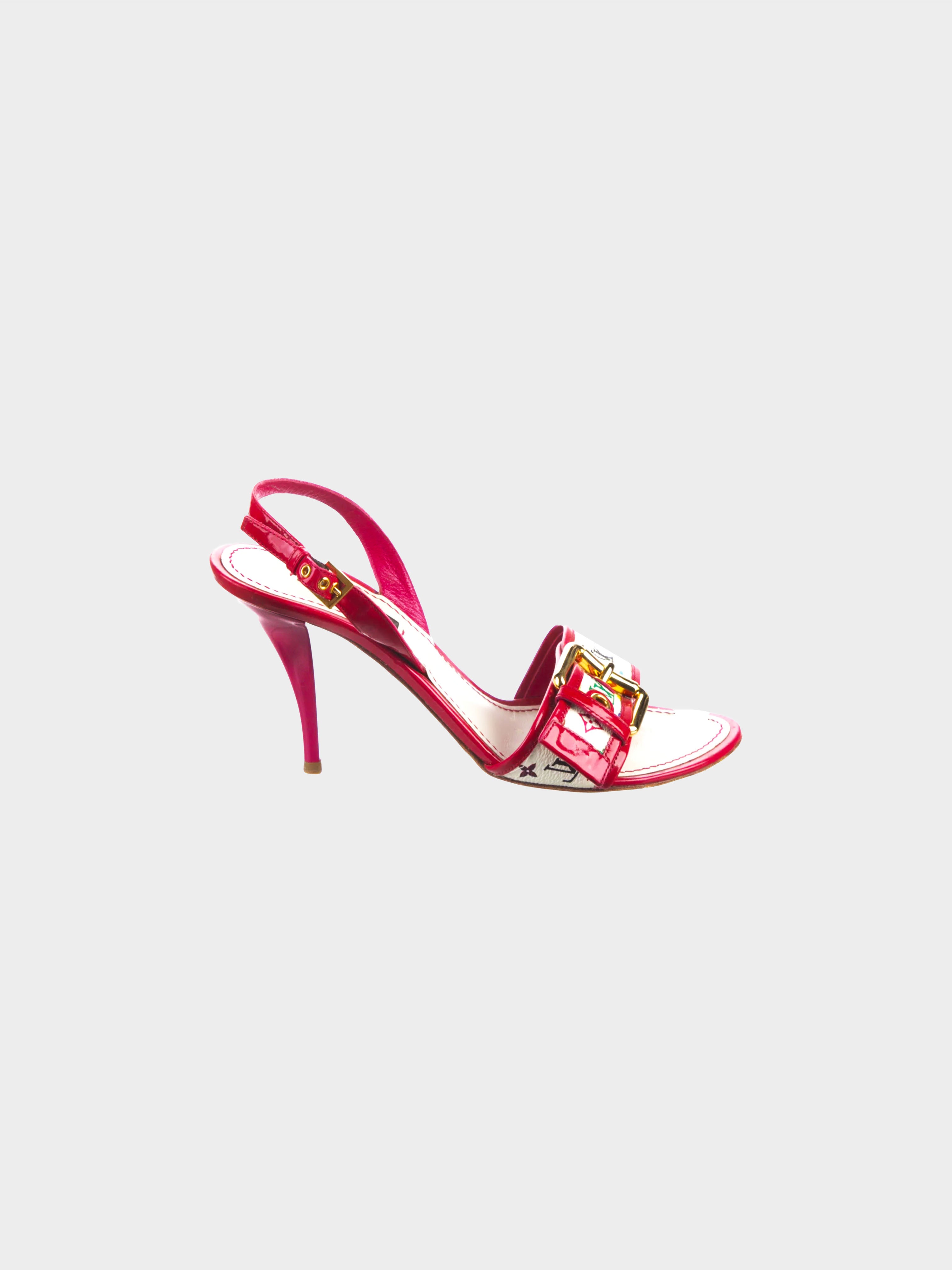 LOUIS VUITTON Monogram Multicolor Murakami Patent Fleur Heels 37.5