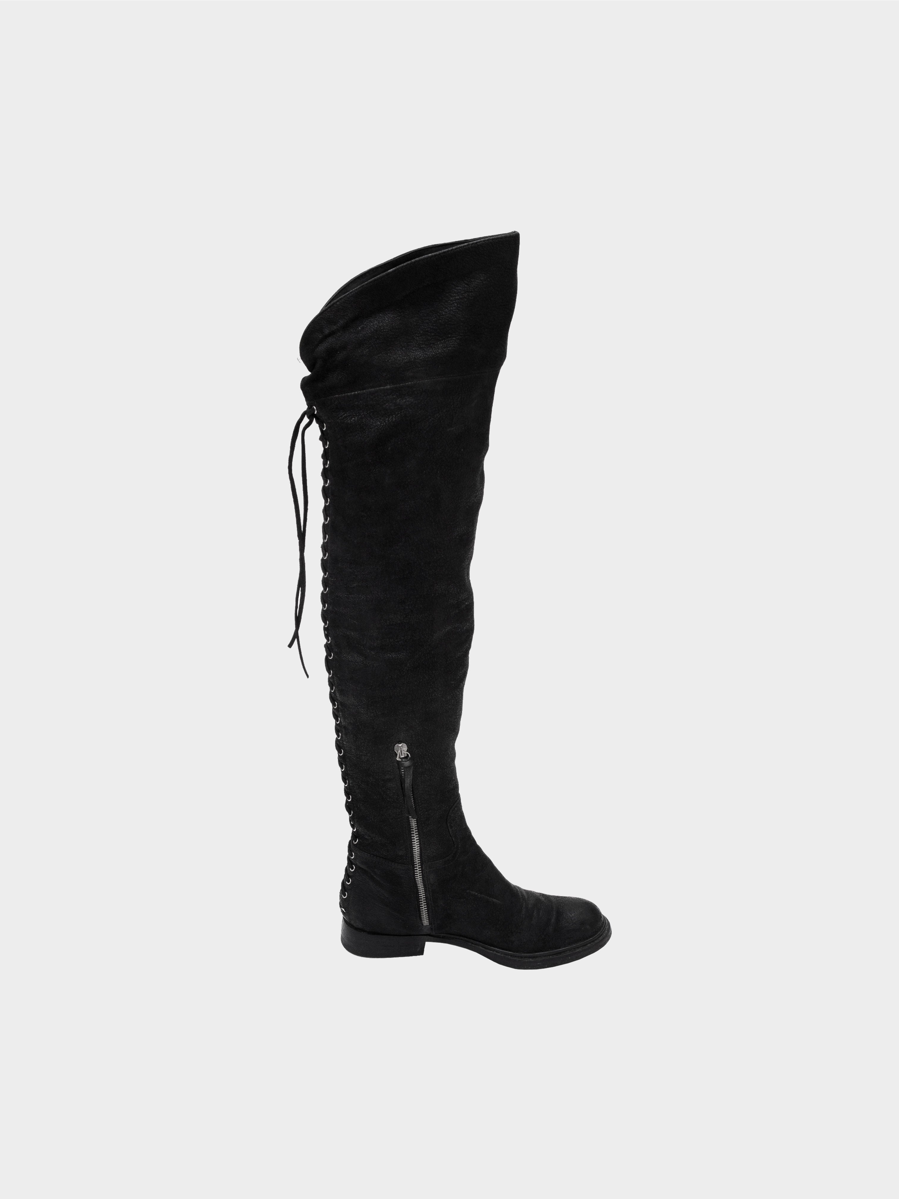 Miu Miu Early 2000s Overknee Lace-Up Leather Boots