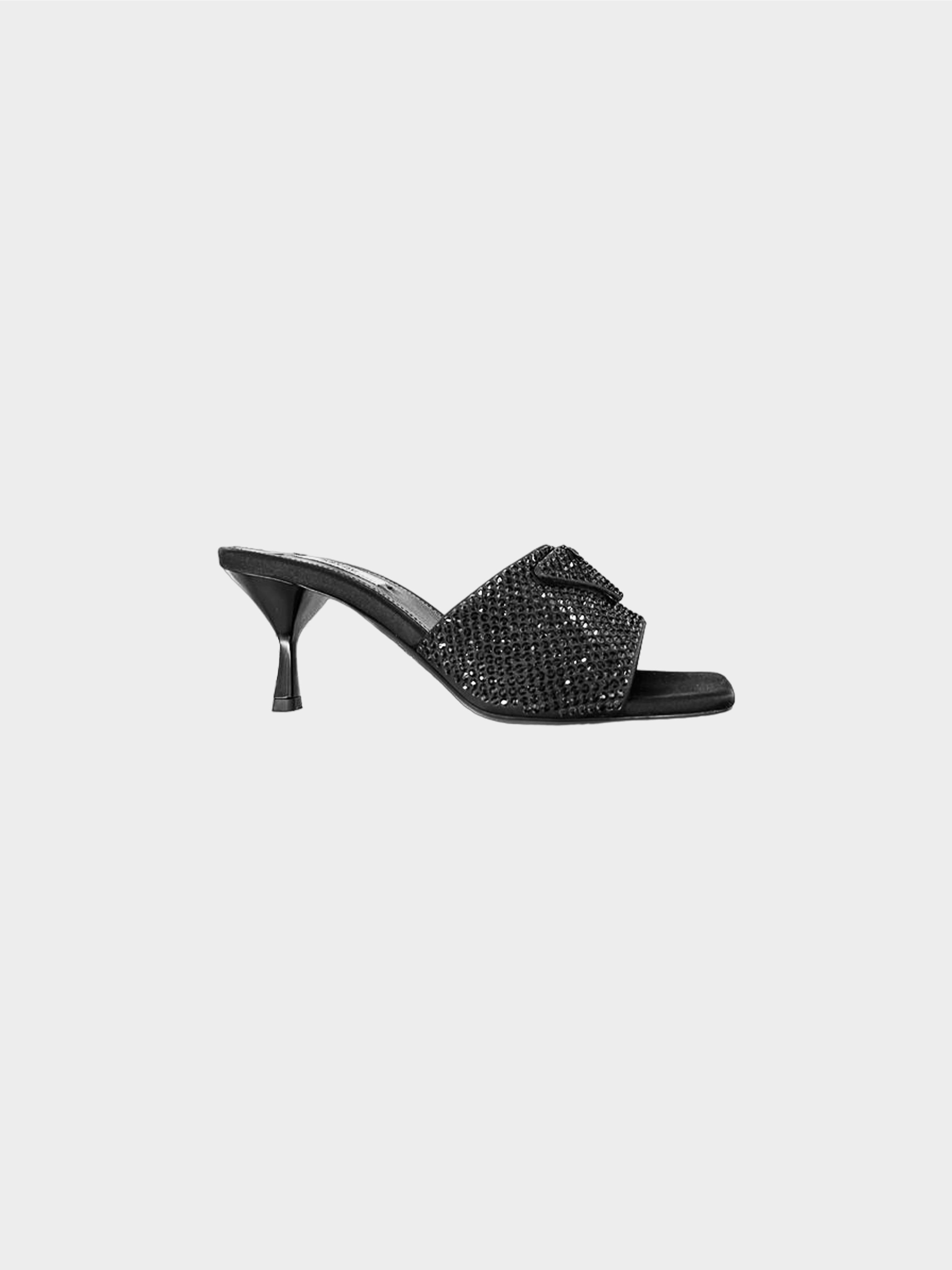 Prada SS 2022 Black Satin Swarovski Heeled Mules