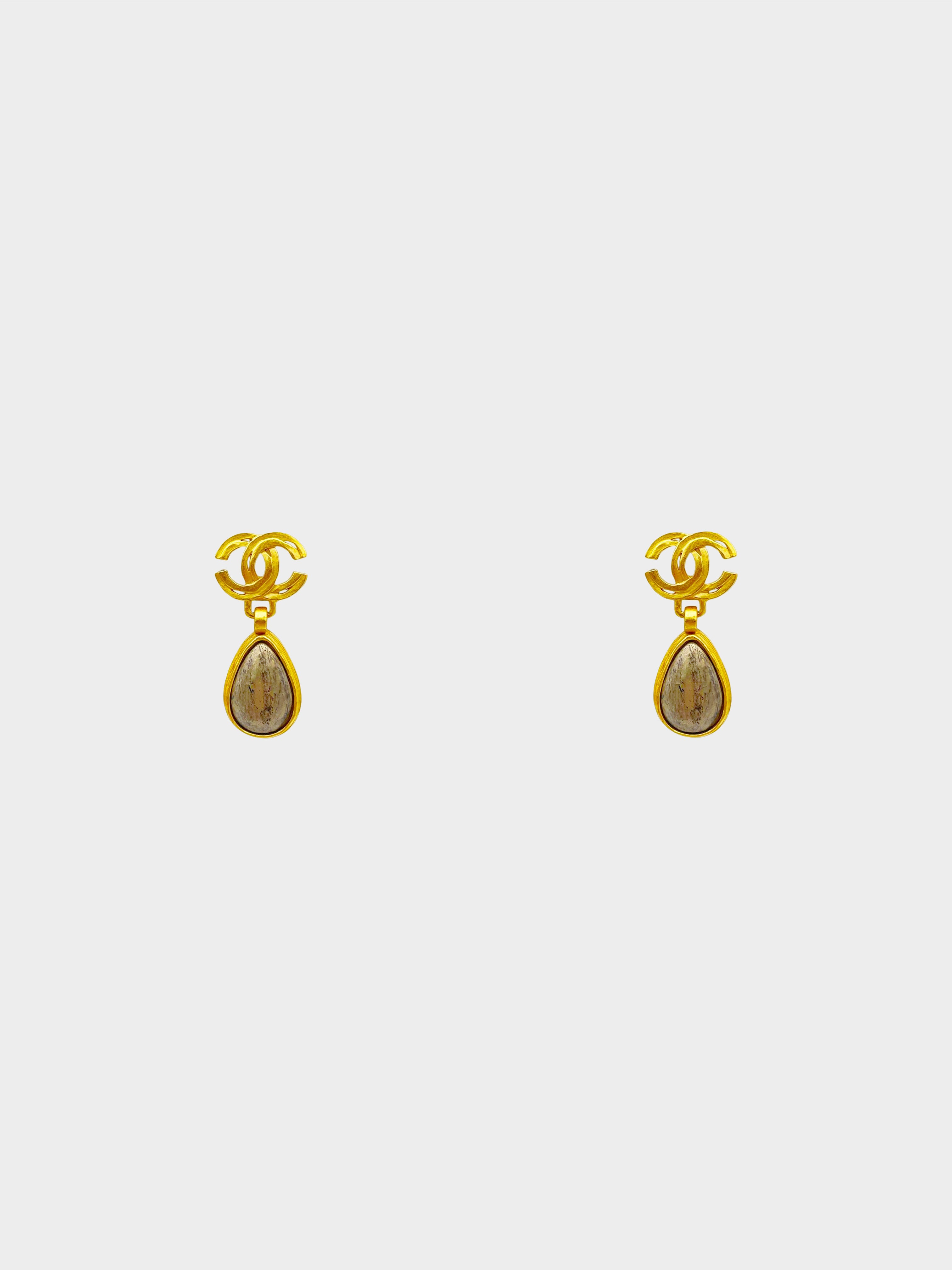 Chanel Fall 1997 Gold CC Stone Teardrop Clip-On Earrings · INTO