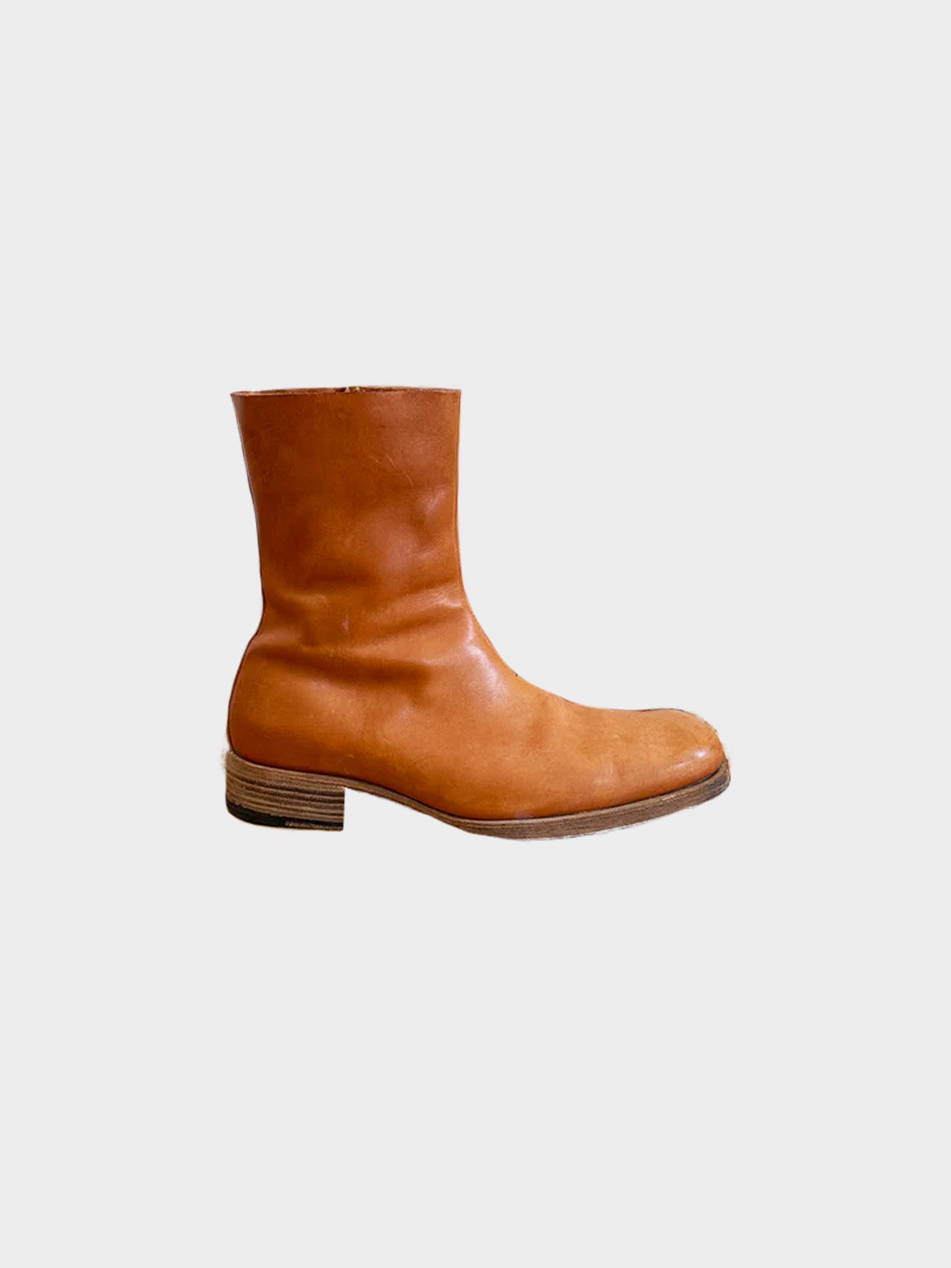 Maison Martin Margiela 2002 Brown Artisanal Square Toe Boots · INTO