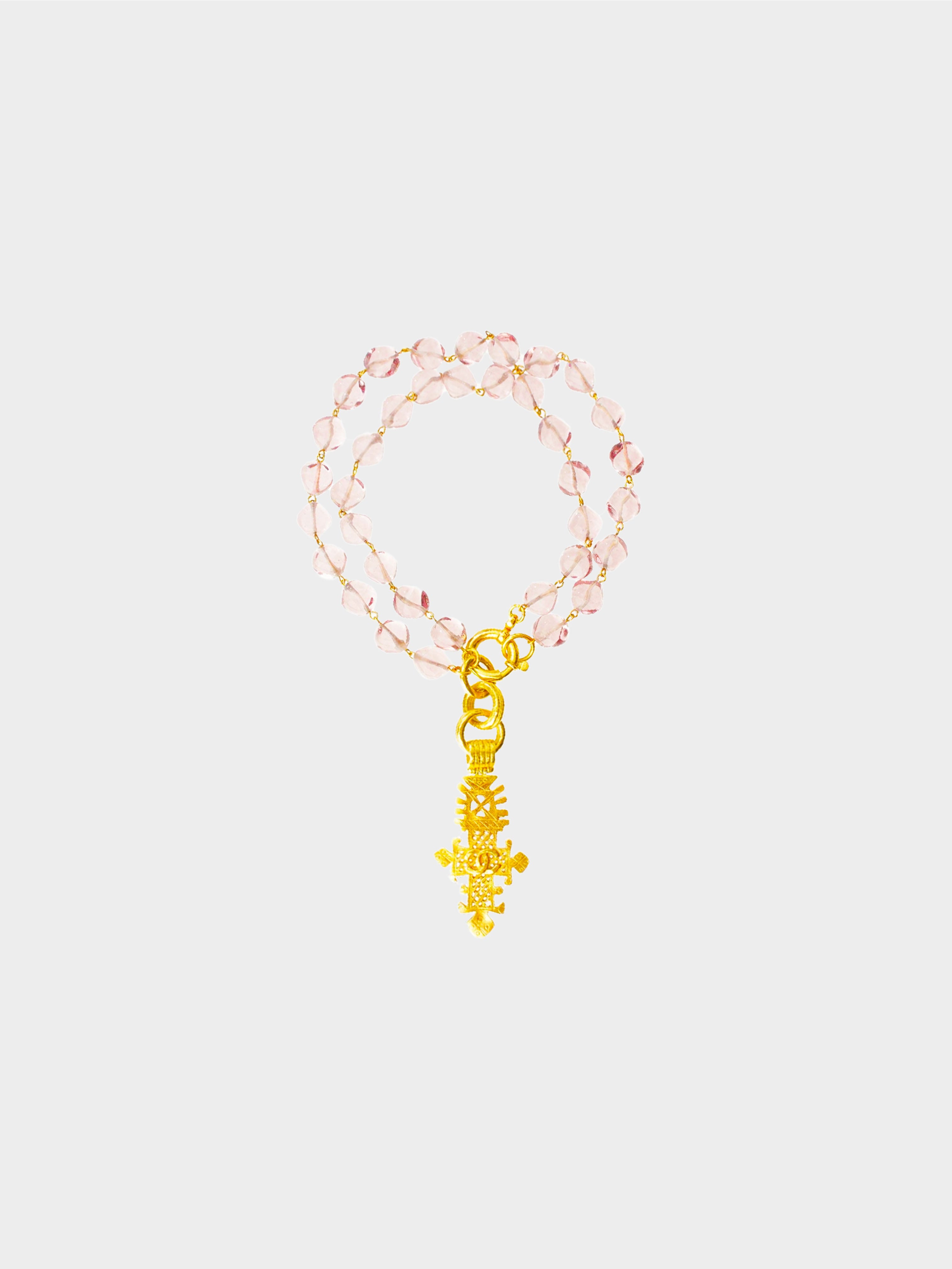 Chanel Spring 1994 Pink Beaded Gold Cross Necklace