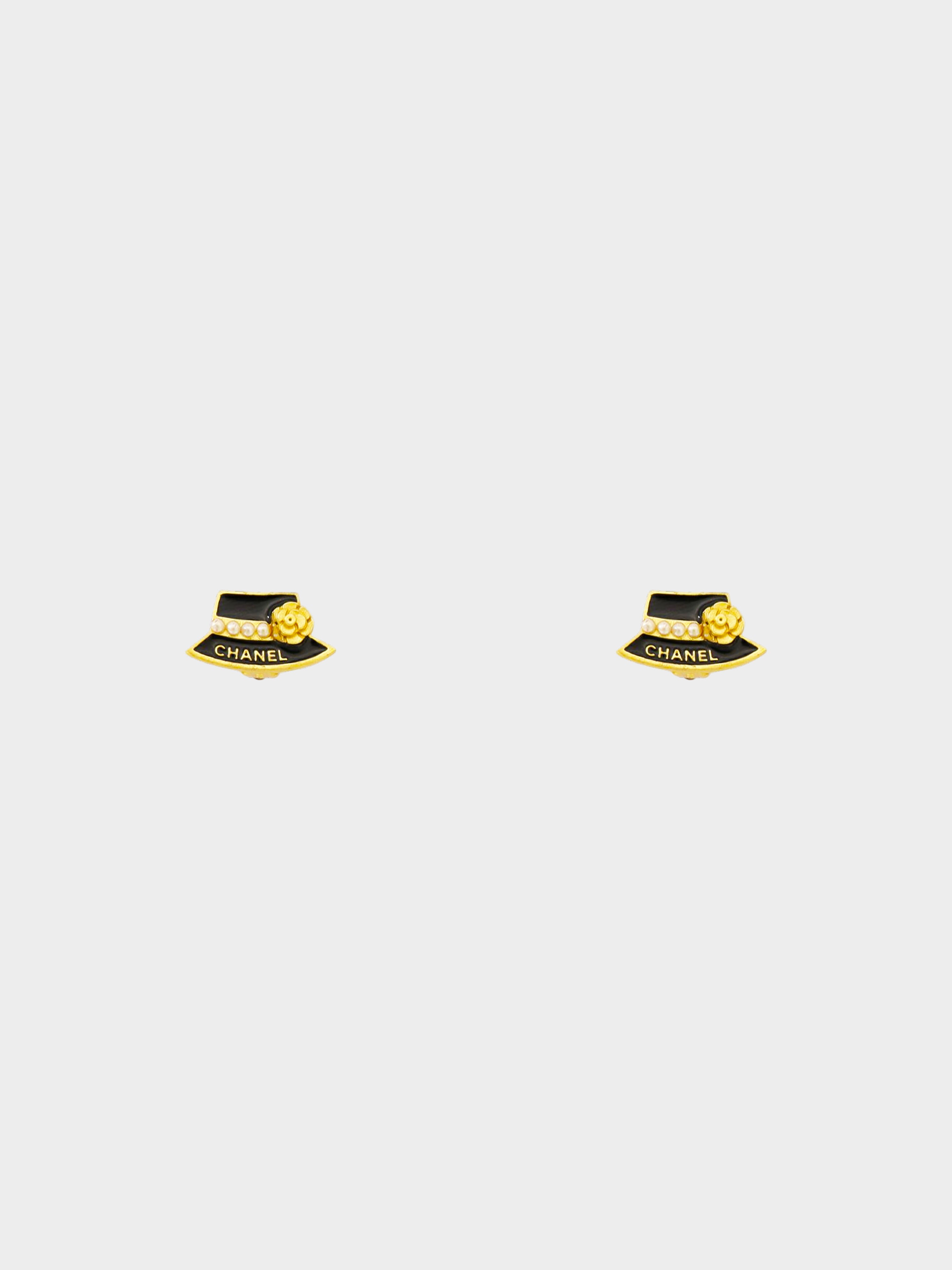 Chanel Fall 2002 Gold and Black Camellia Hat Motif Clip-On Earrings