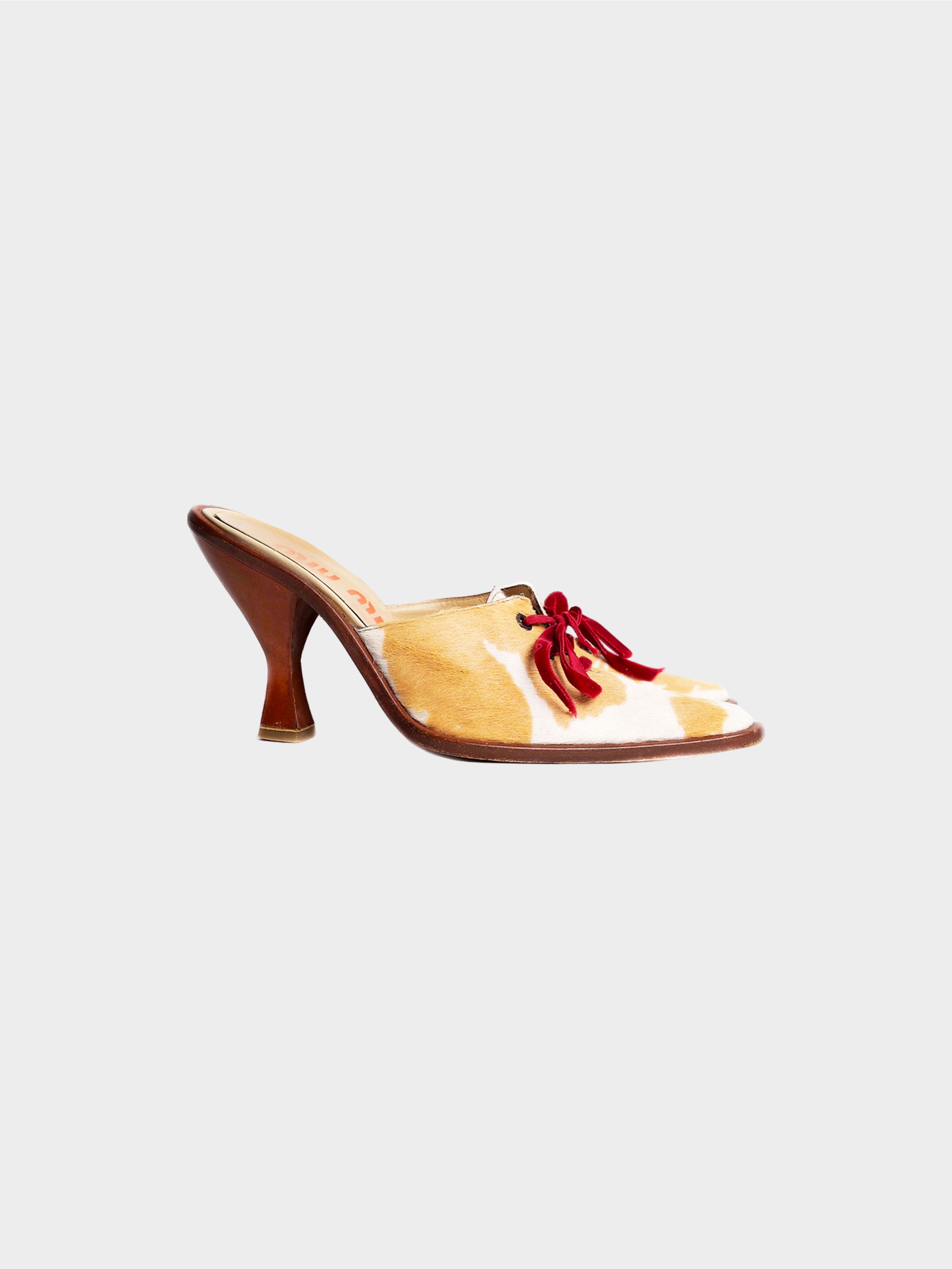 Miu Miu SS 1998 Beige Cowhide Wooden Heels