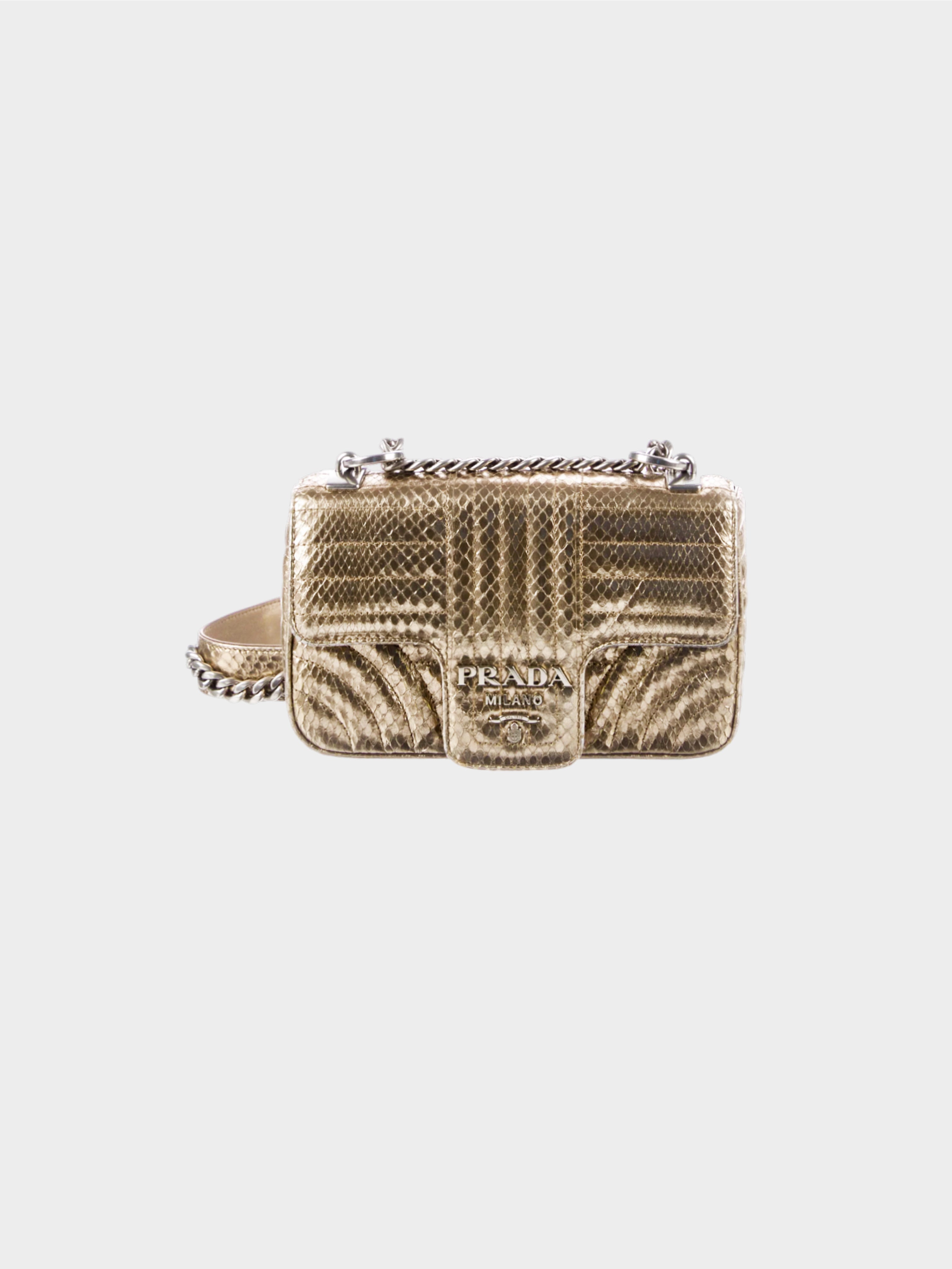 Prada 2010s Gold Python Leather Diagramme Shoulder Bag