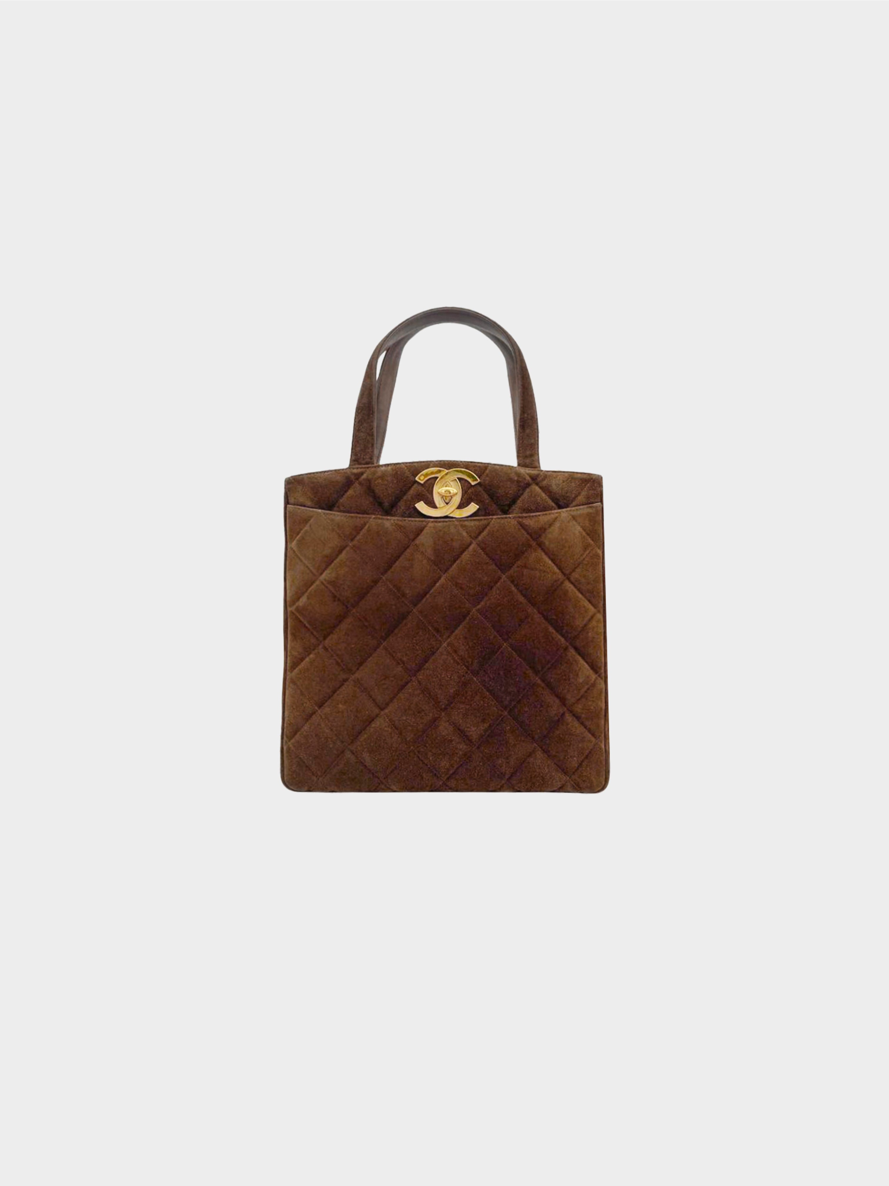 Chanel 1995 Brown Quilted Suede Tote · INTO