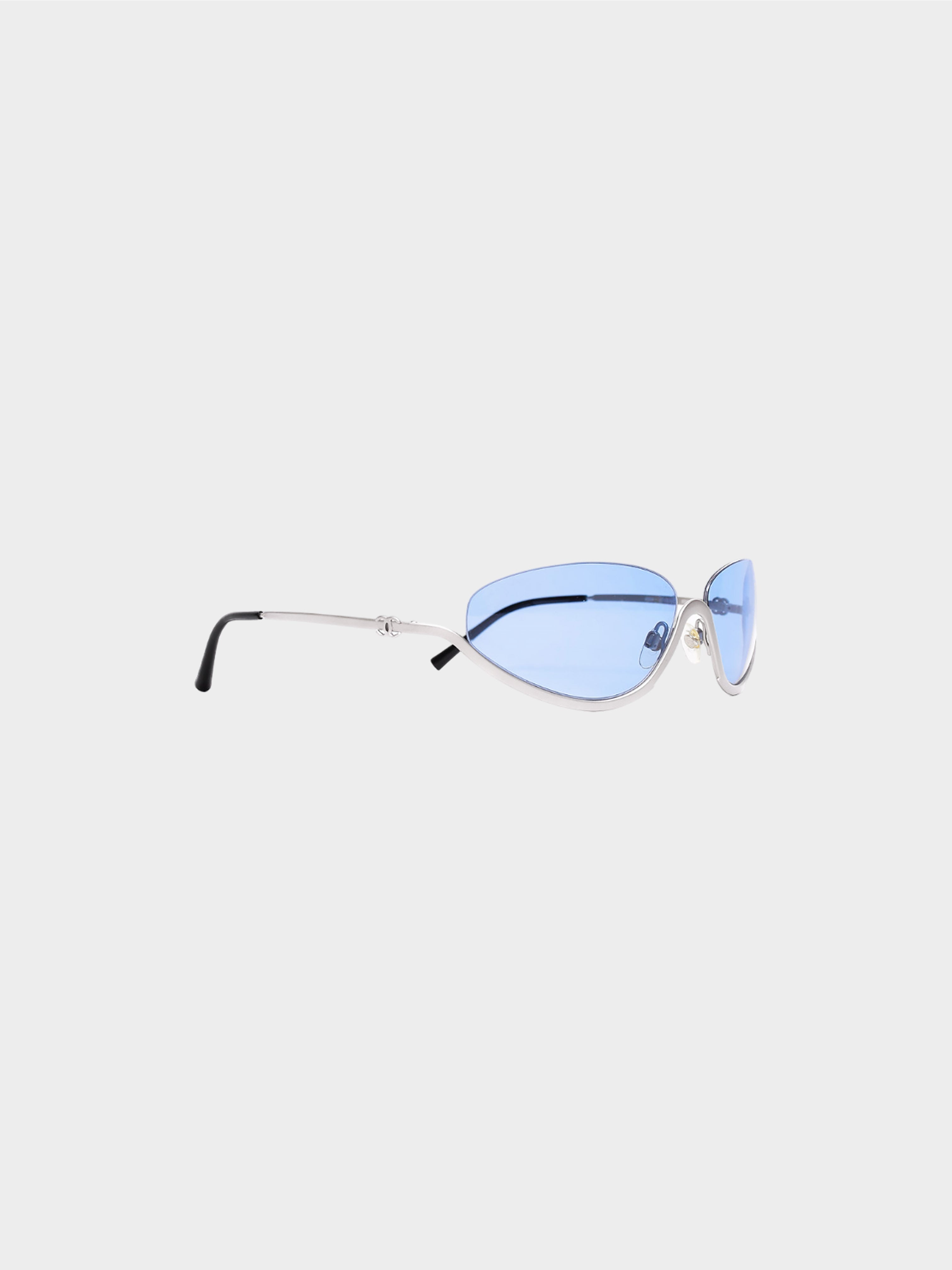 Chanel 2000s Rare Silver Lower Frame Sunglasses
