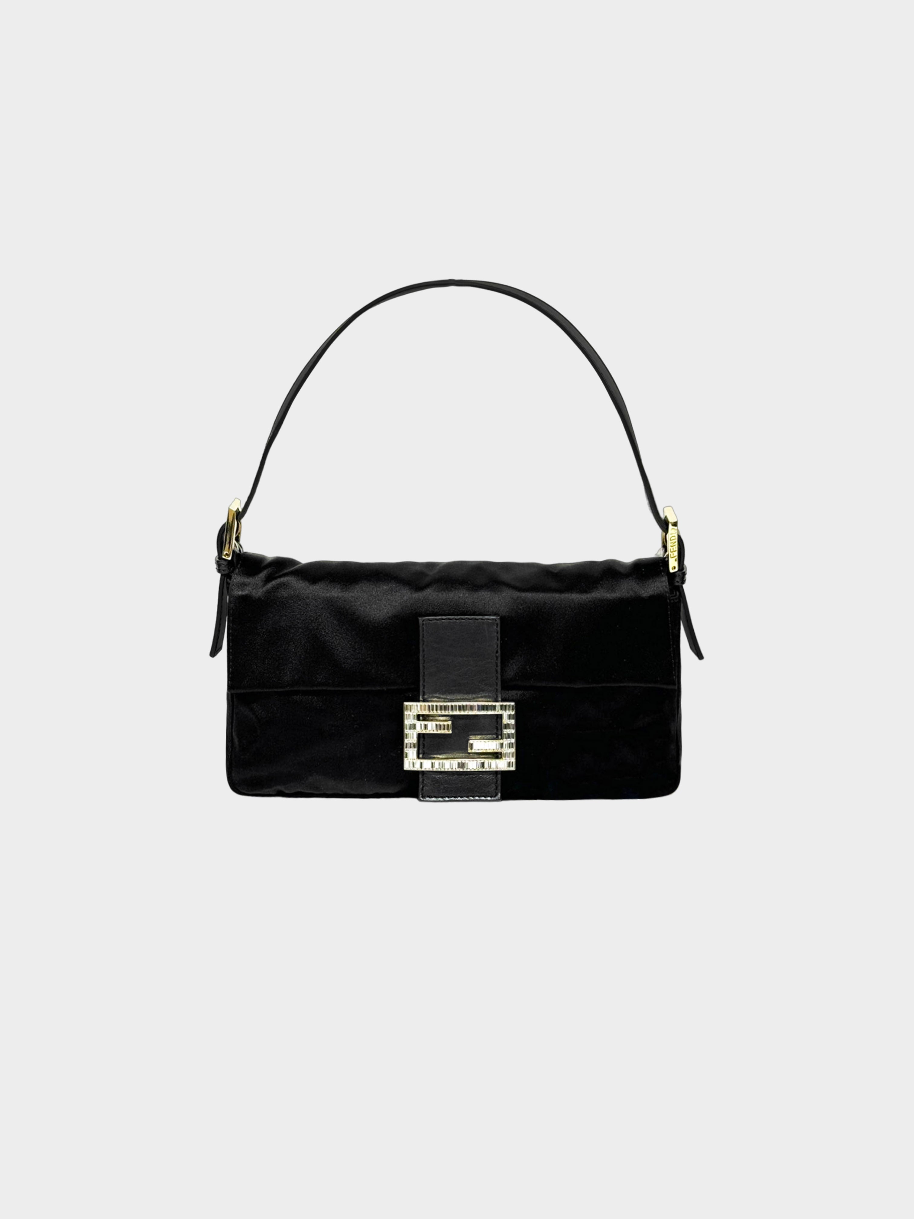 Fendi 2000s Black Satin Rhinestone Baguette