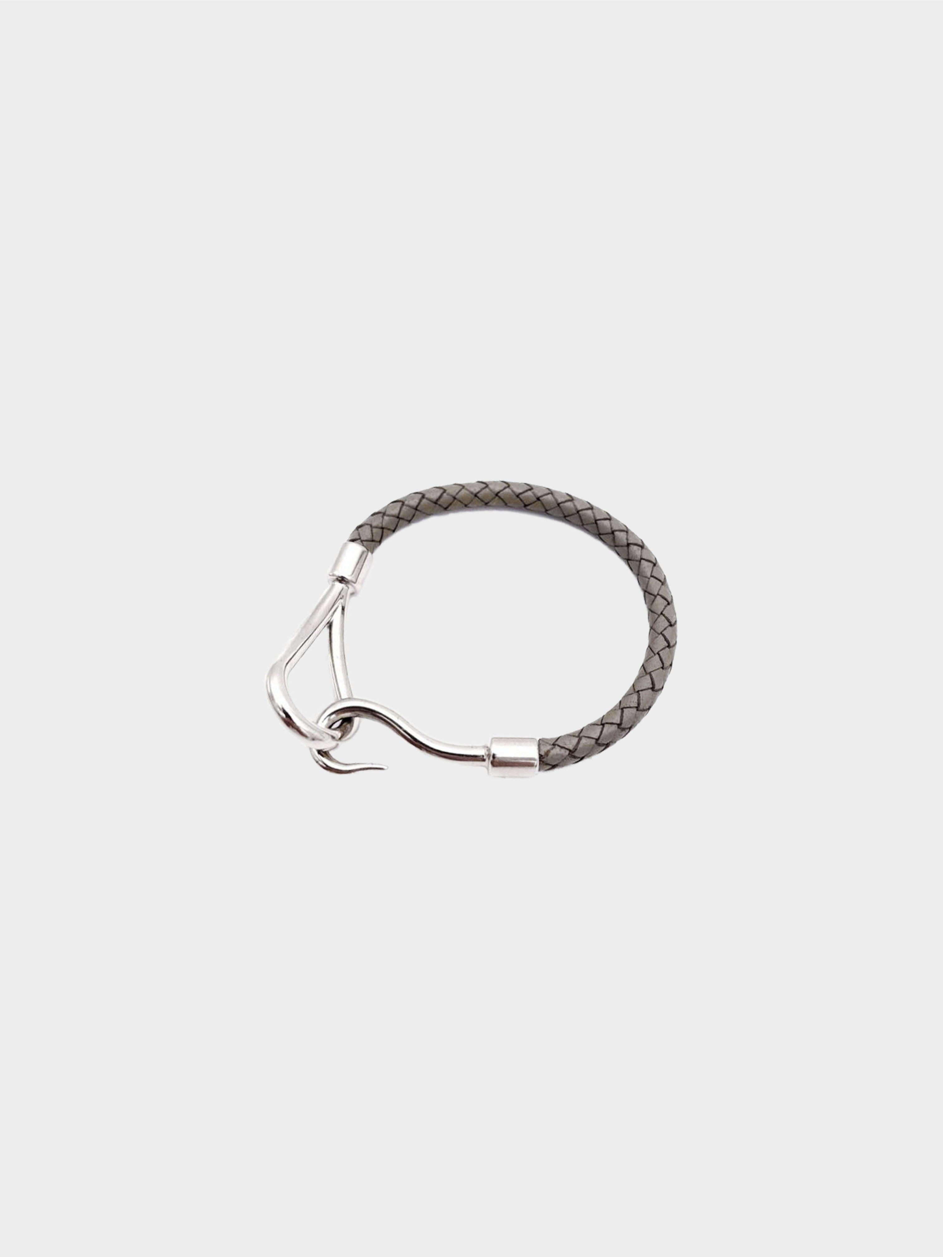 Hermès 2010s Grey Braided Jumbo Hook Bracelet