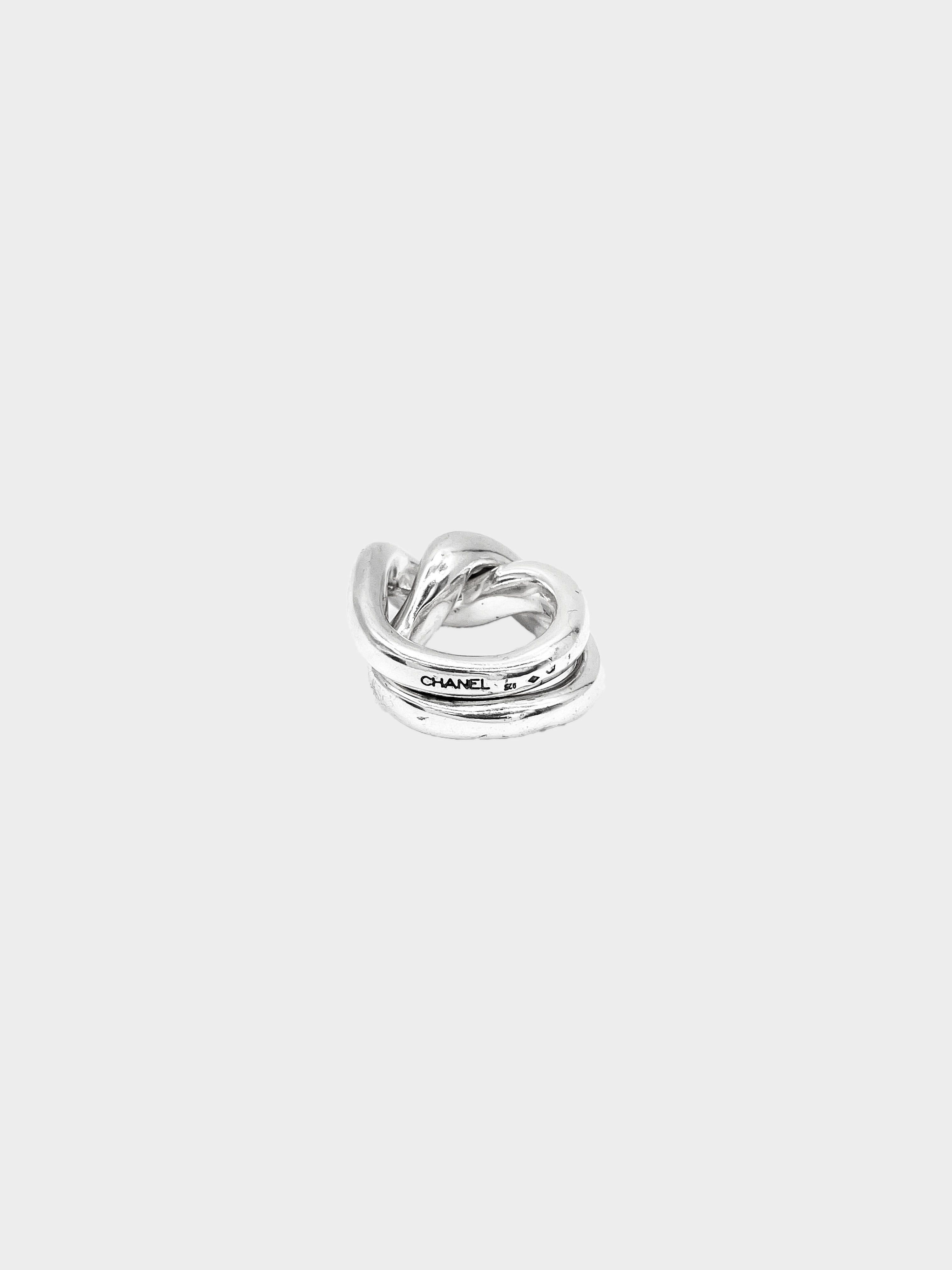 Chanel 1990s Silver Interlocking Puzzle Ring