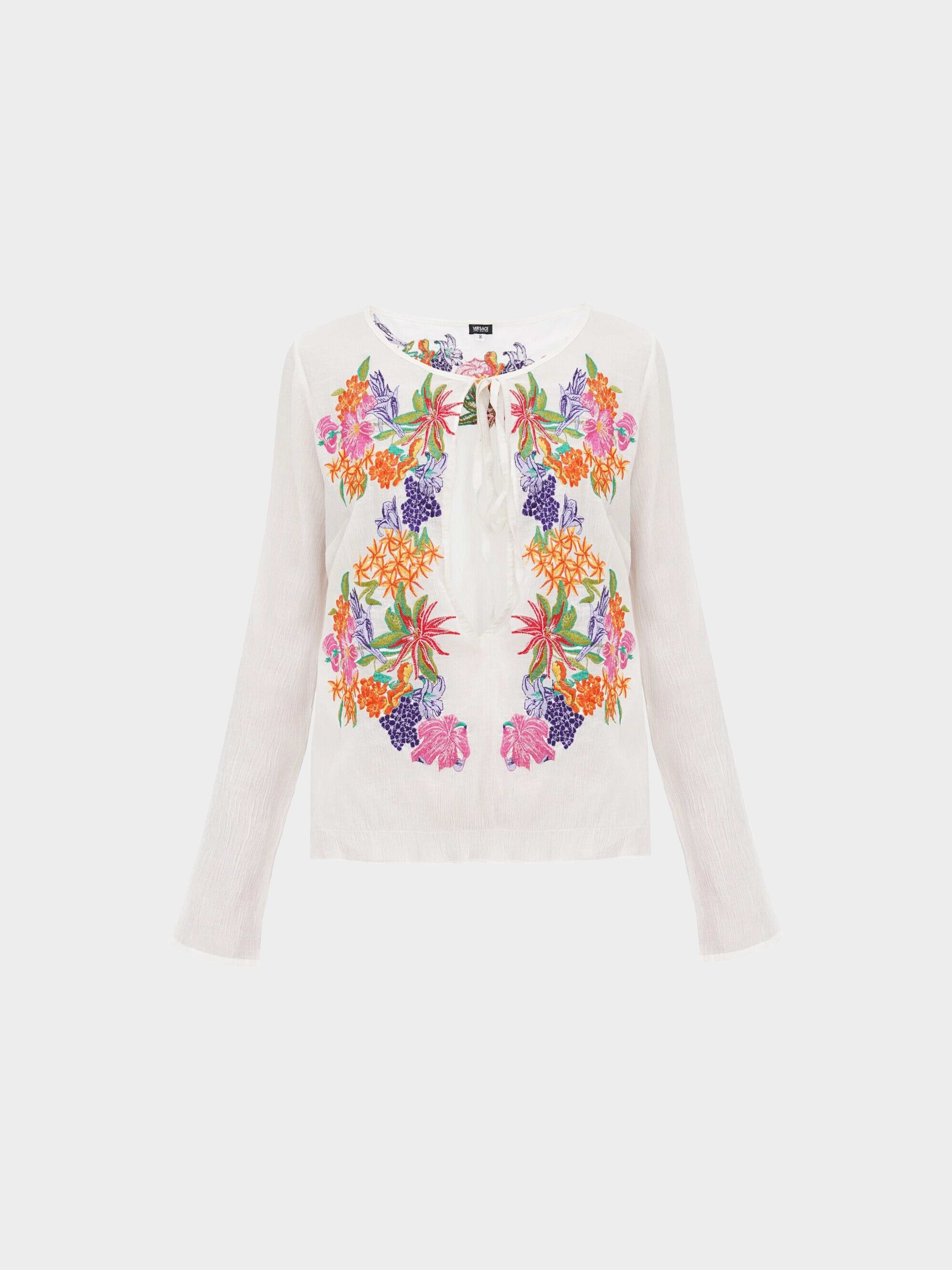 Versace Jeans Couture 2000s White Sheer Embroidery Blouse Shirt