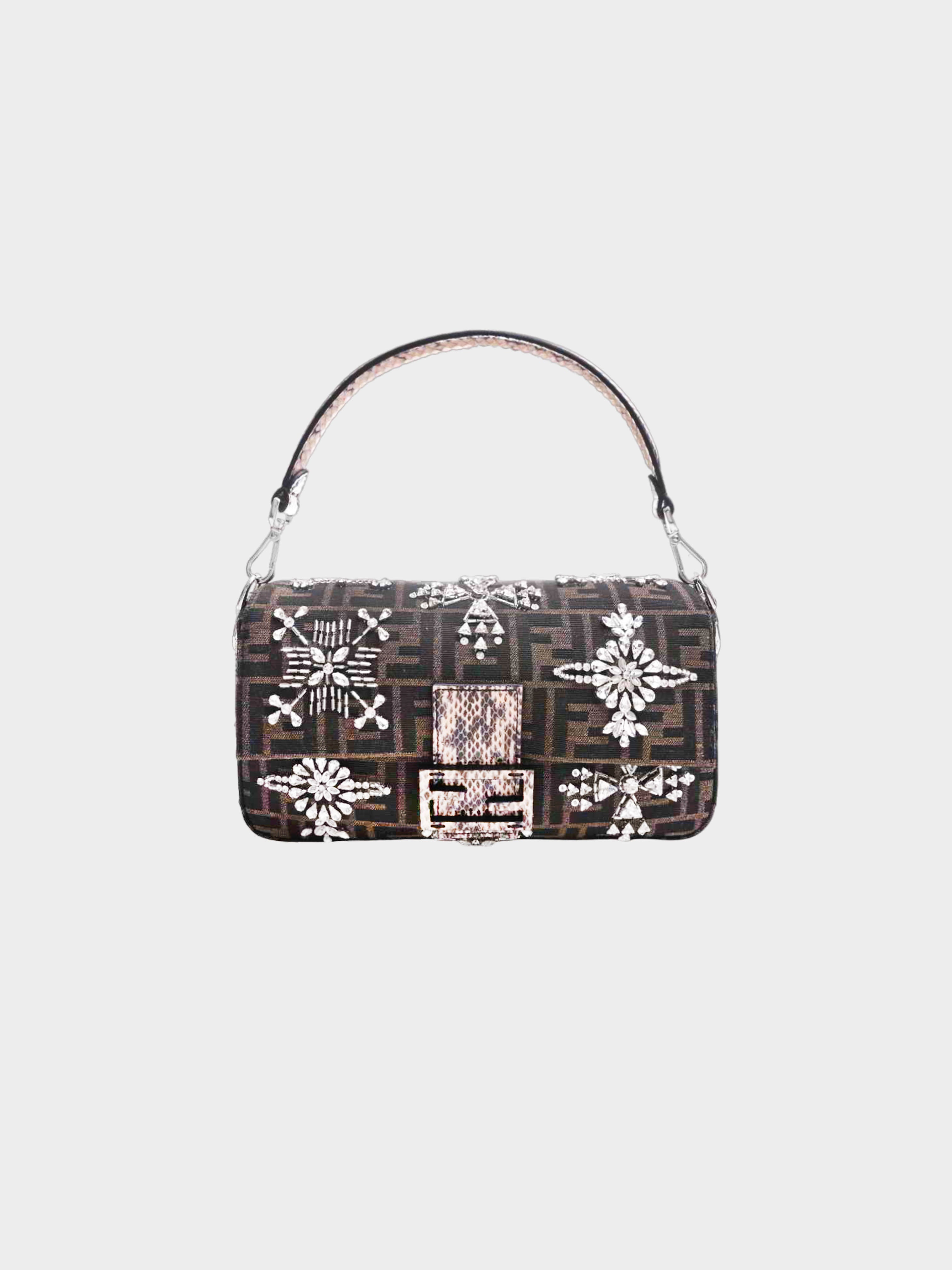 Fendi 2022 Re-Edition Zucca Crystal Beaded Baguette
