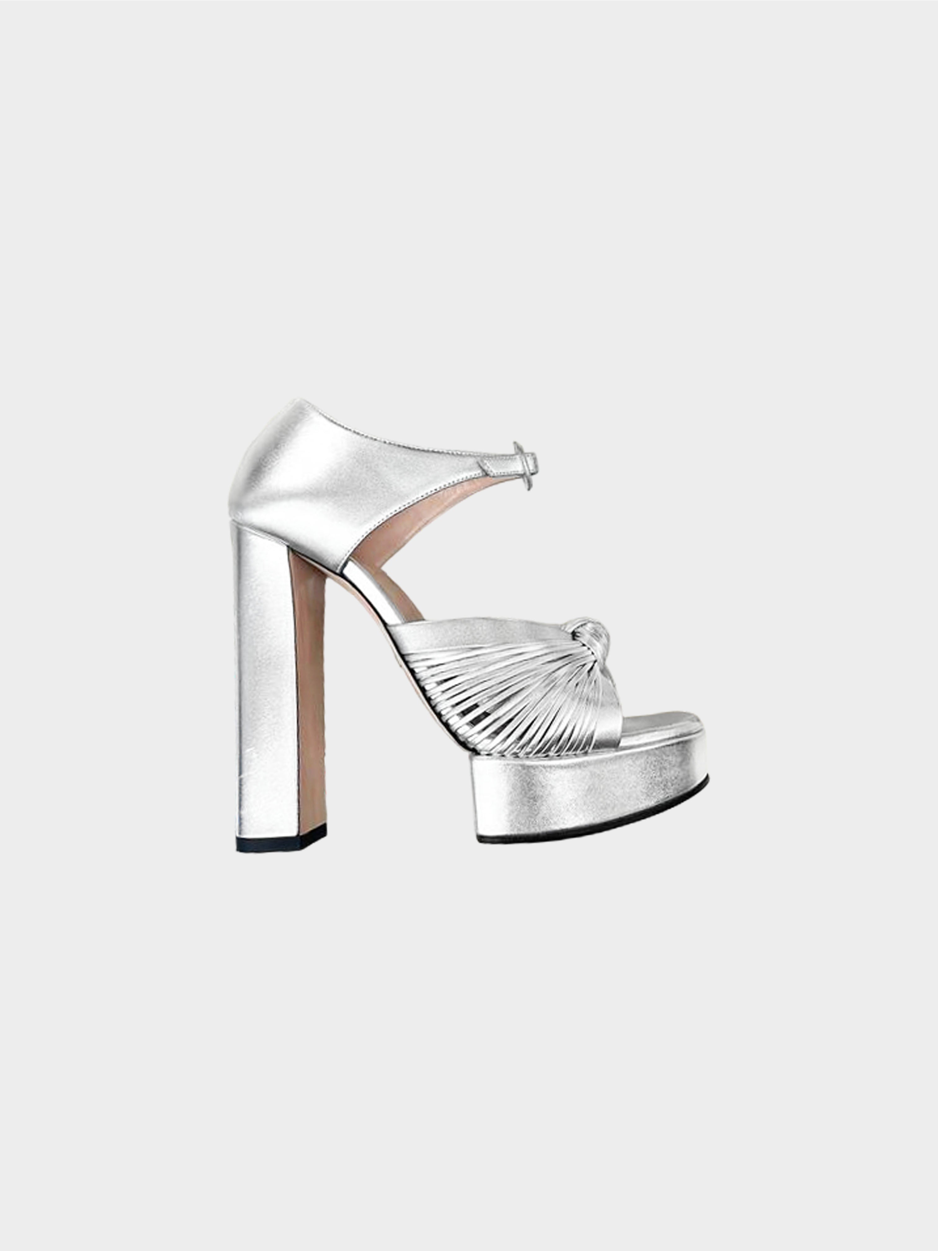 Gucci 2019 Metallic Silver Crawford Leather Platform Sandals