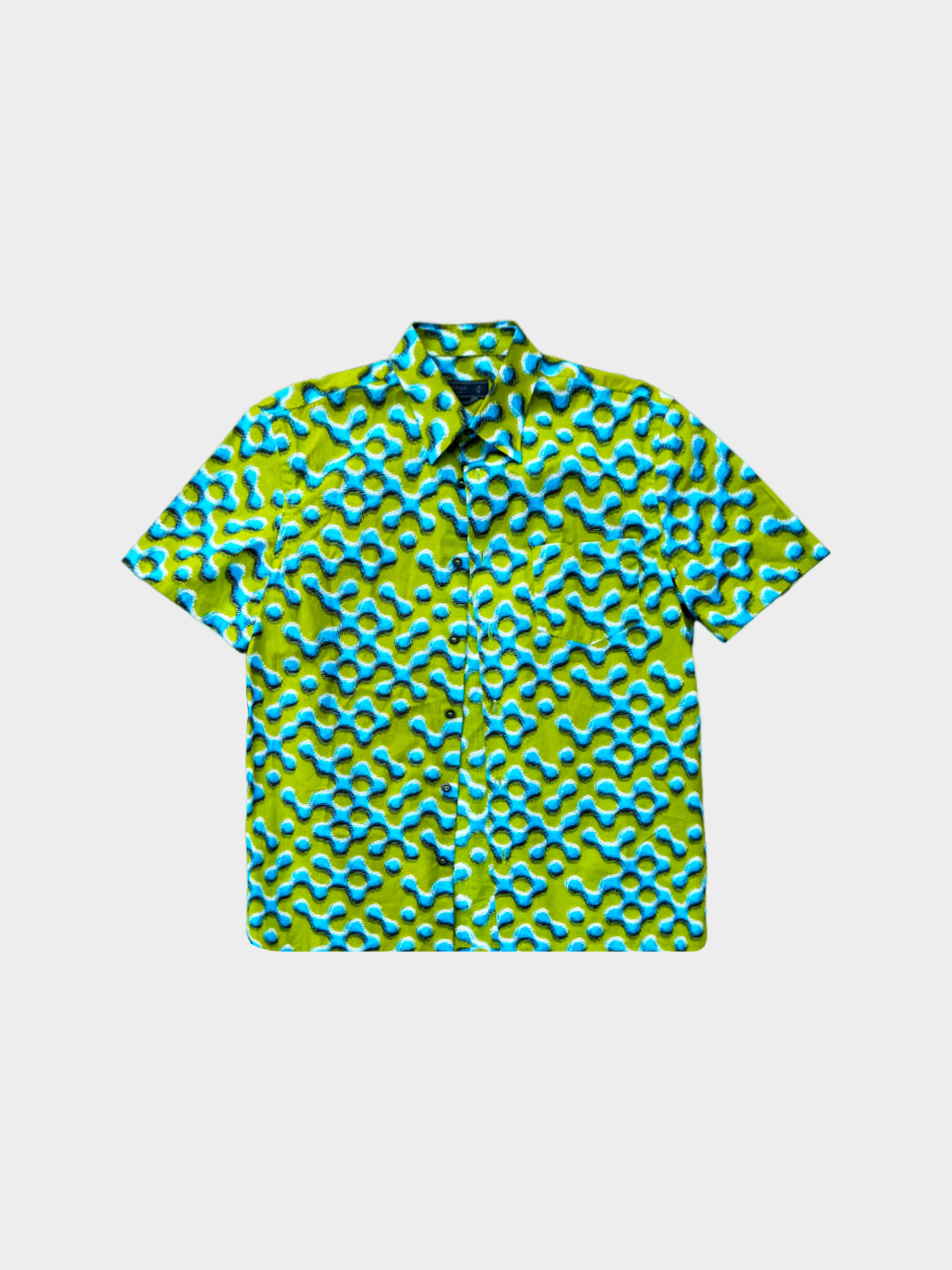 Prada FW 2015 Green and Blue Abstract Pattern Print Shirt