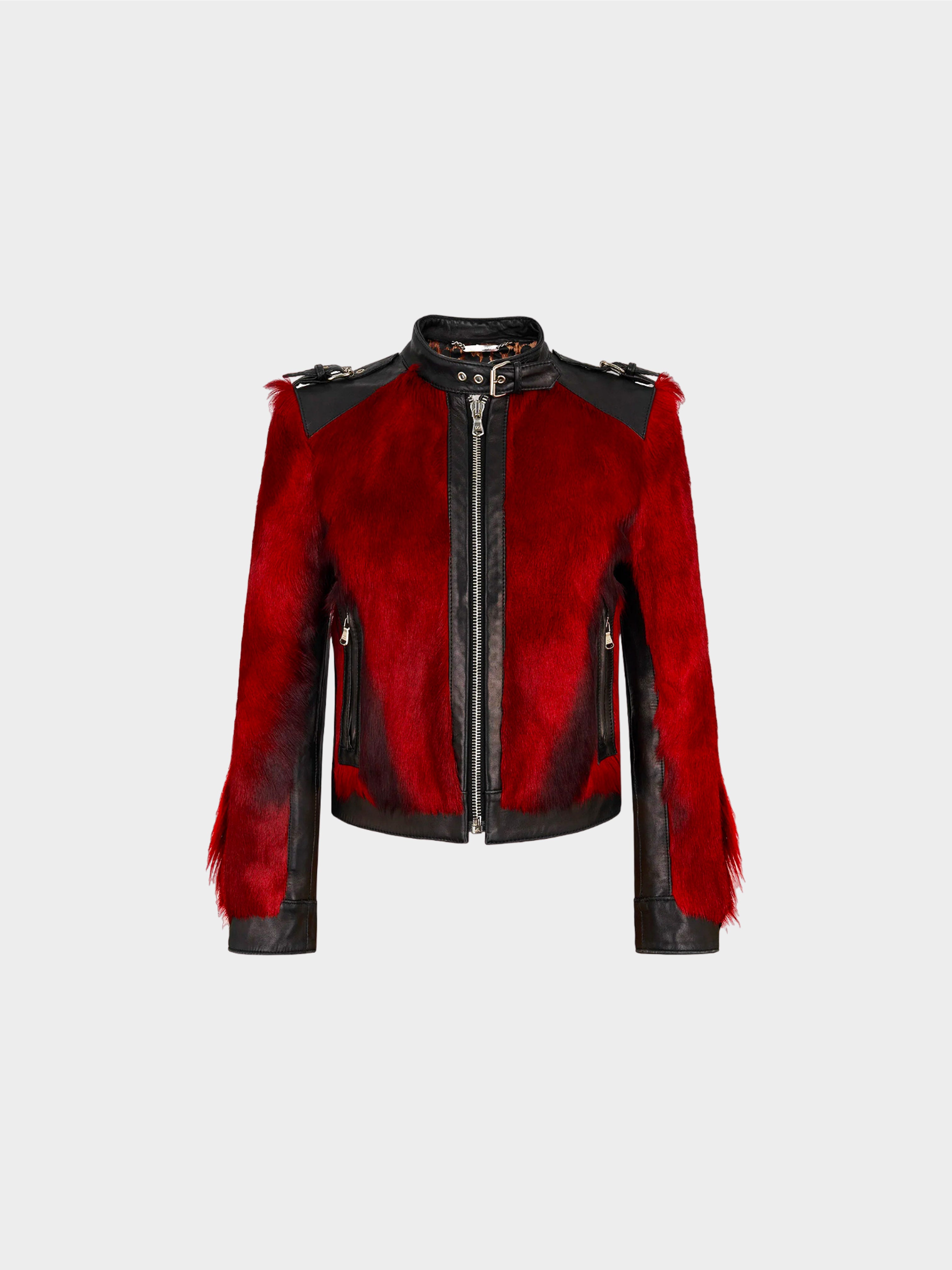 Dolce and Gabbana Fall 2001 Menswear Red Fur Leather Jacket